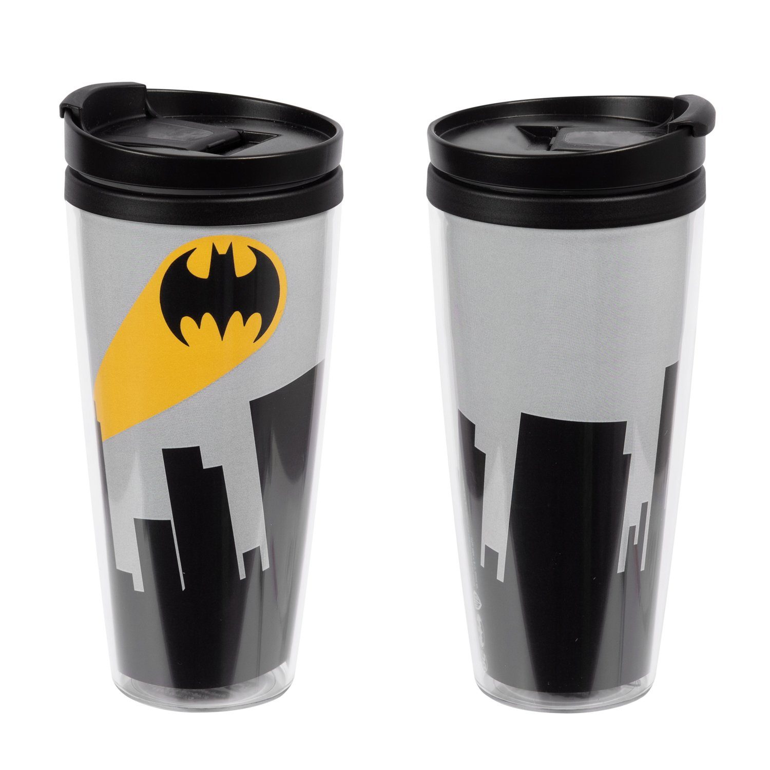 United Labels® Coffee-to-go-Becher DC Batman Coffee-To-Go Becher - Gotham City Thermobecher Isolierbecher Kaffeebecher 250 ml Schwarz Grau, Kunststoff (PP/PVC)