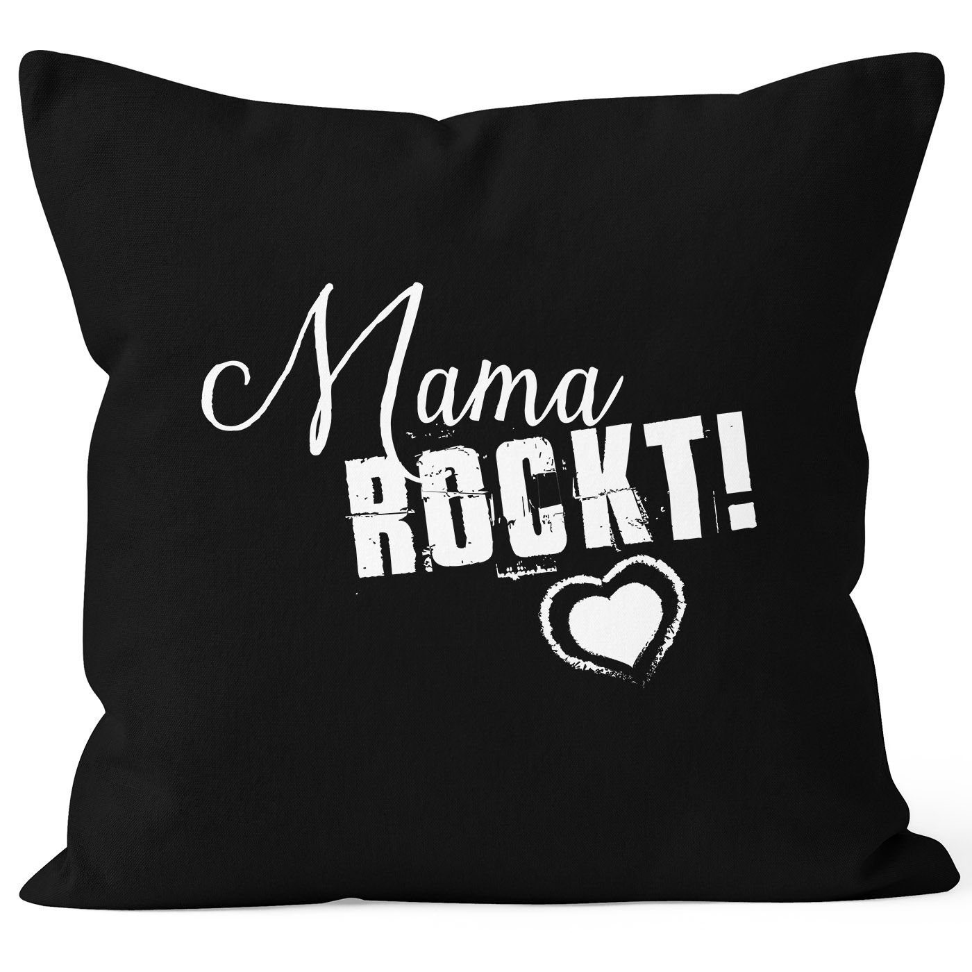 MoonWorks Dekokissen Kissenbezug Mama rockt Geschenk für Mutter Muttertag 40x40 Baumwolle MoonWorks® schwarz