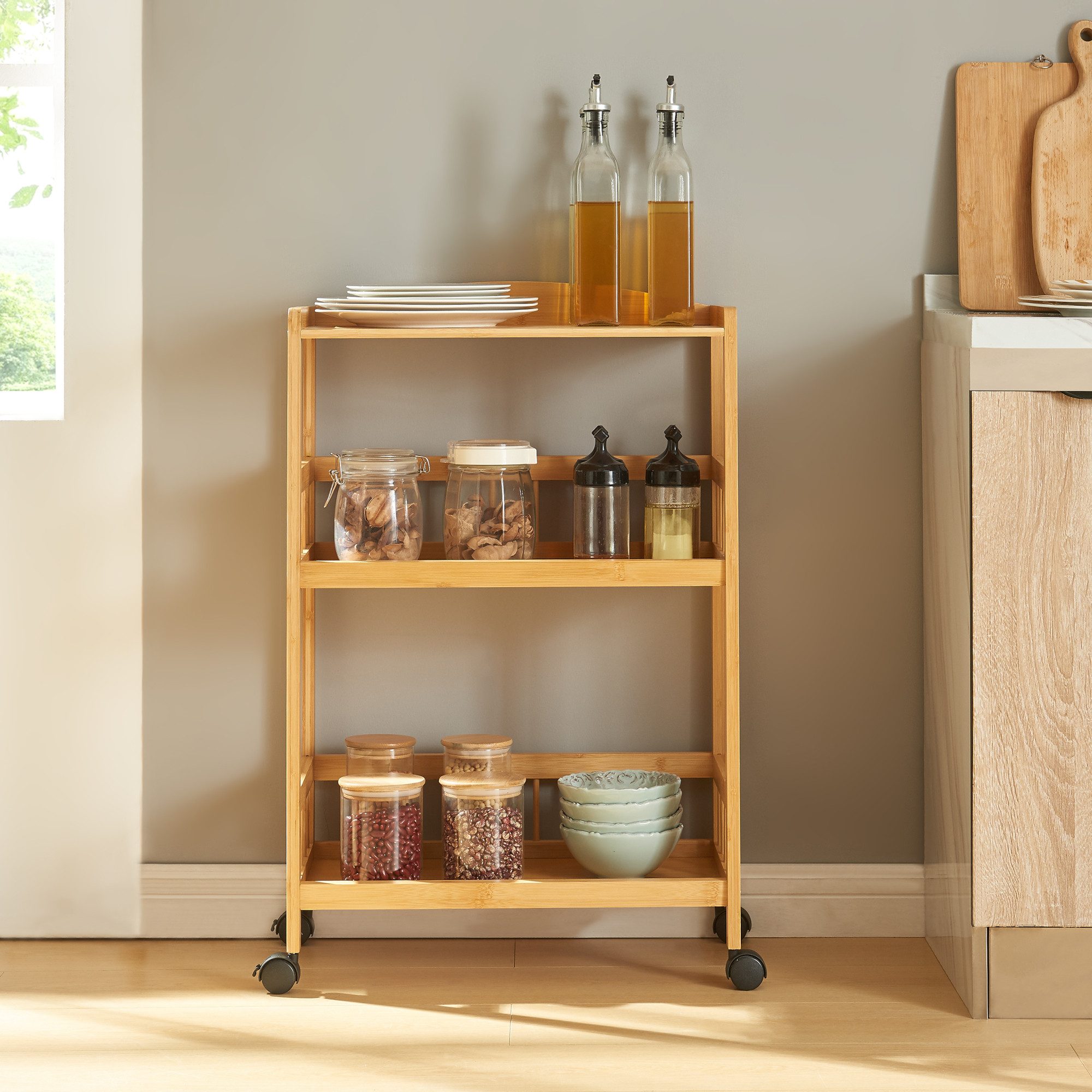 en.casa Servierwagen, »Huddinge« mit 3 Ebenen 80 x 53 x 30 cm Bambus