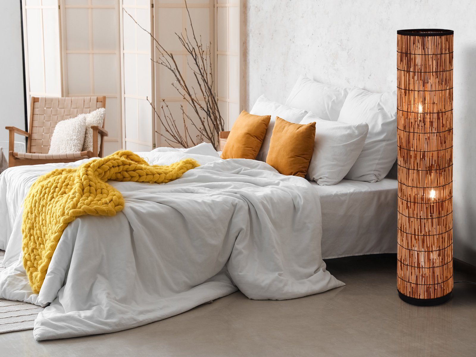 meineWunschleuchte Stehlampe Lichtsäule aus Rattan, Höhe 120cm, ohne Leuchtmittel, kleine Stehleuchte Säule, indirekte Beleuchtung Wohnzimmer Ecke – Bild 5 von 5