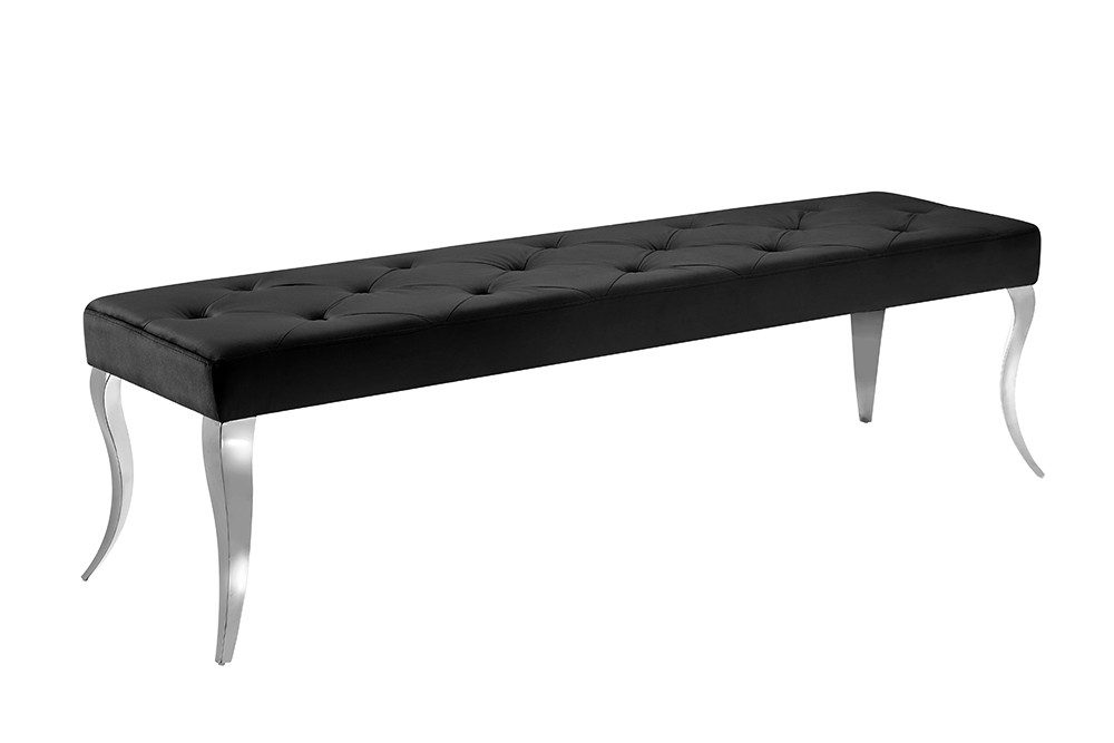 riess-ambiente Sitzbank MODERN BAROCK DELUXE 170cm schwarz/silber- Samt, Edelstahl, gepolstert (Einzelartikel, 1-St), Polsterbank mit Zierknöpfen - ideal für glamouröse Essbereiche & Flure