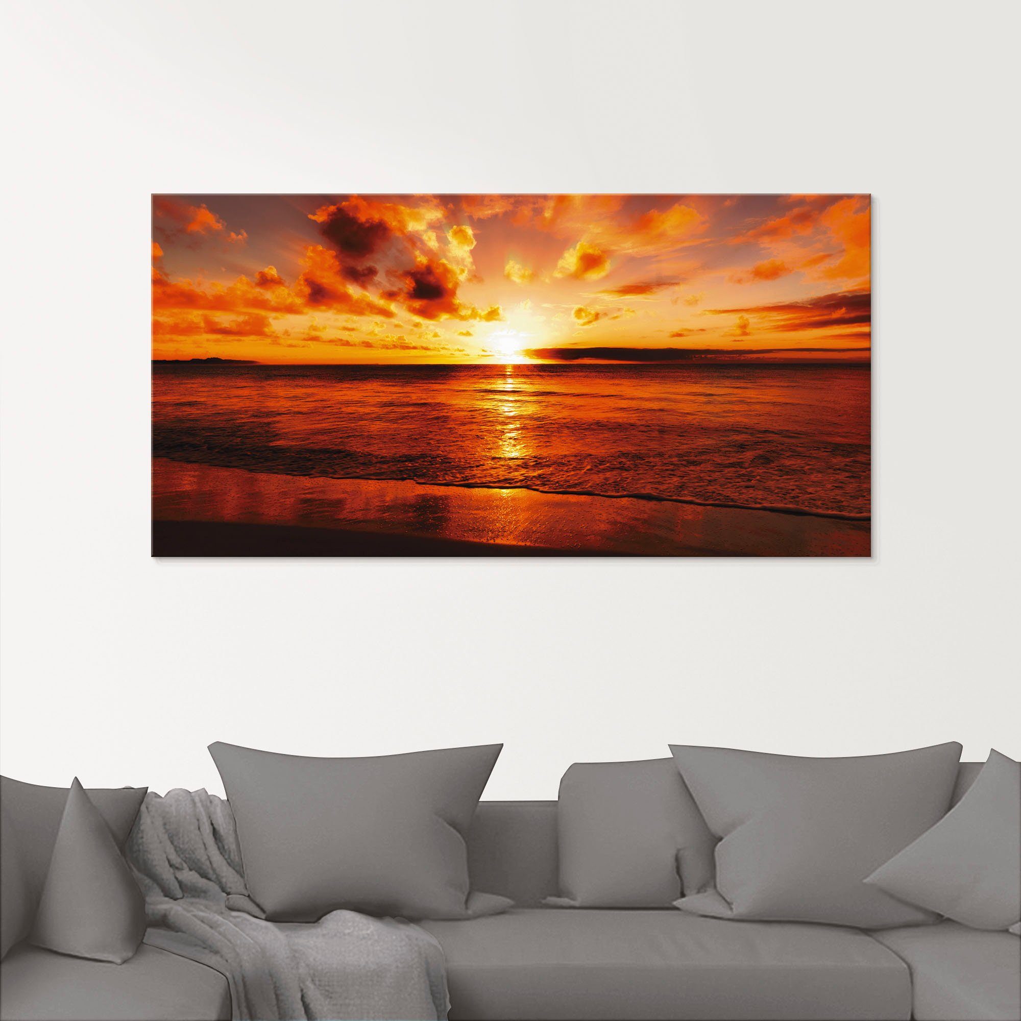 Artland Glasbild Schöner Sonnenuntergang Strand, Gewässer günstig online kaufen