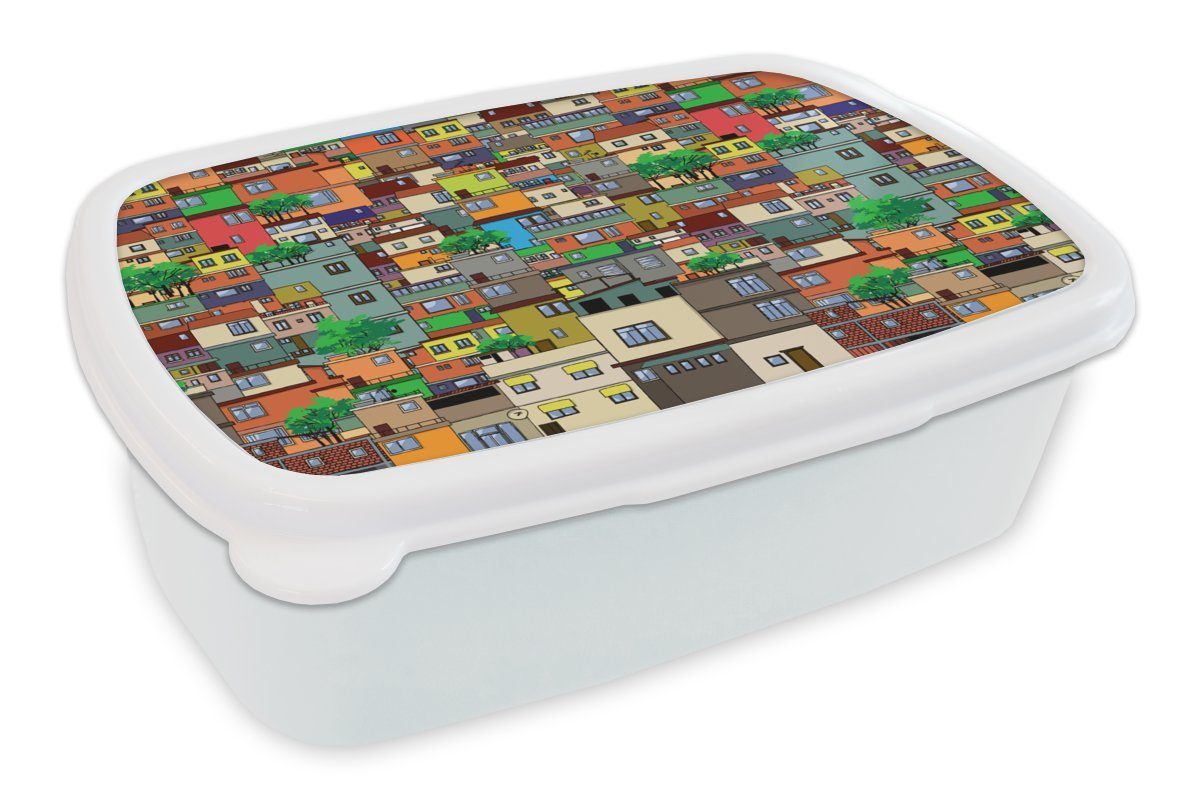MuchoWow Lunchbox Patterns - Gebäude - Zentangle, Kunststoff, (2-tlg), Brotbox für Kinder und Erwachsene, Brotdose, für Jungs und Mädchen weiß