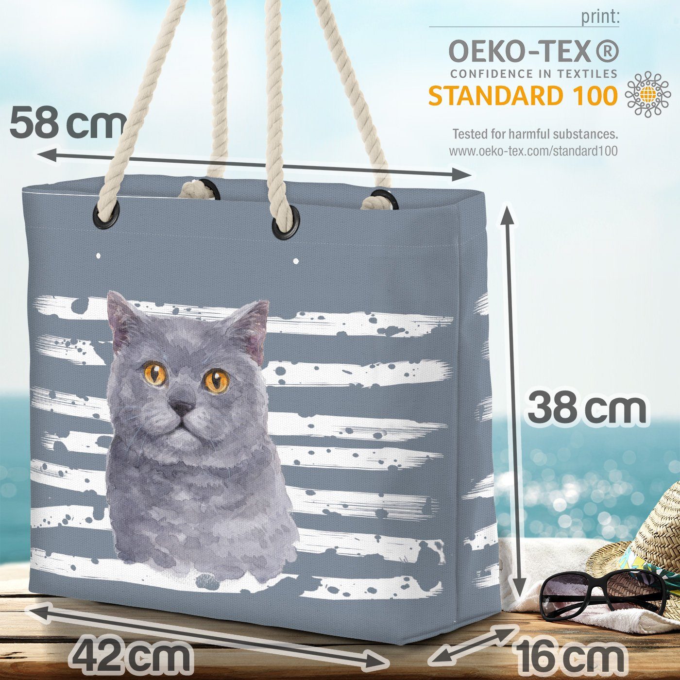 VOID Strandtasche (1-tlg), Britisch grau Tier Kurzhaar Katze Haustier