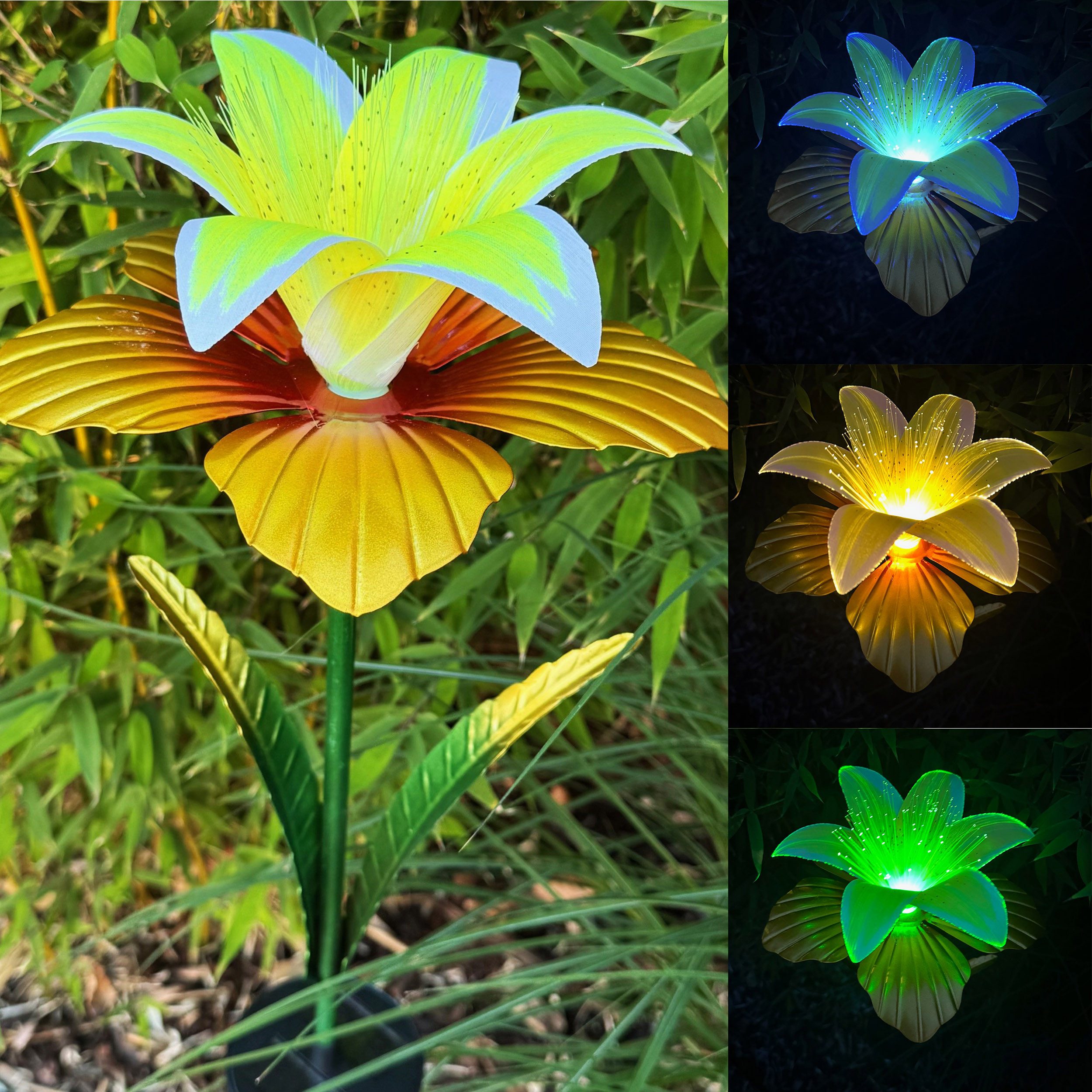Online-Fuchs Gartenstecker aus Metall - LED Solarleuchte Lilie für außen - Gartendekoration (Warmweiß oder Farbwechsel möglich, Beetstecker) 97 cm groß - Gartendeko für Balkon, Terrasse