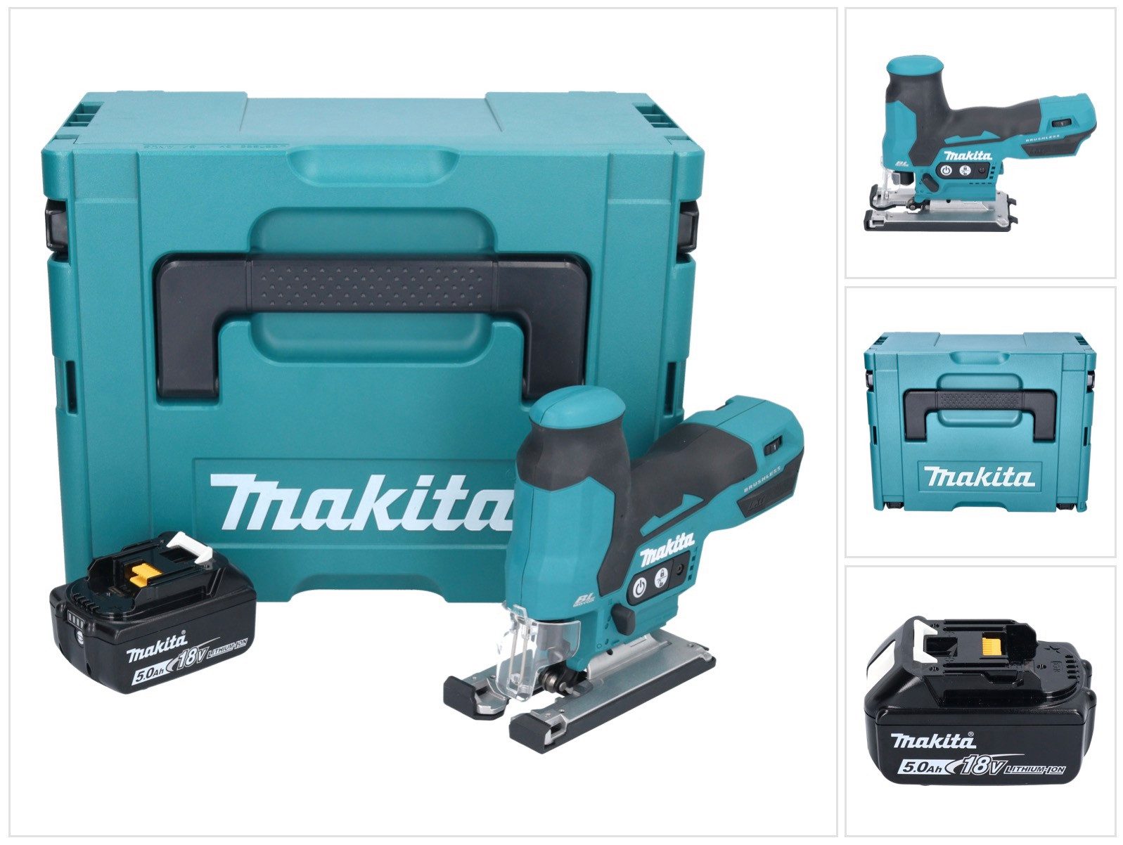 Makita Akku-Stichsäge DJV 185 T1J Akku Pendelhubstichsäge 18 V Brushless + 1x Akku 5,0 Ah