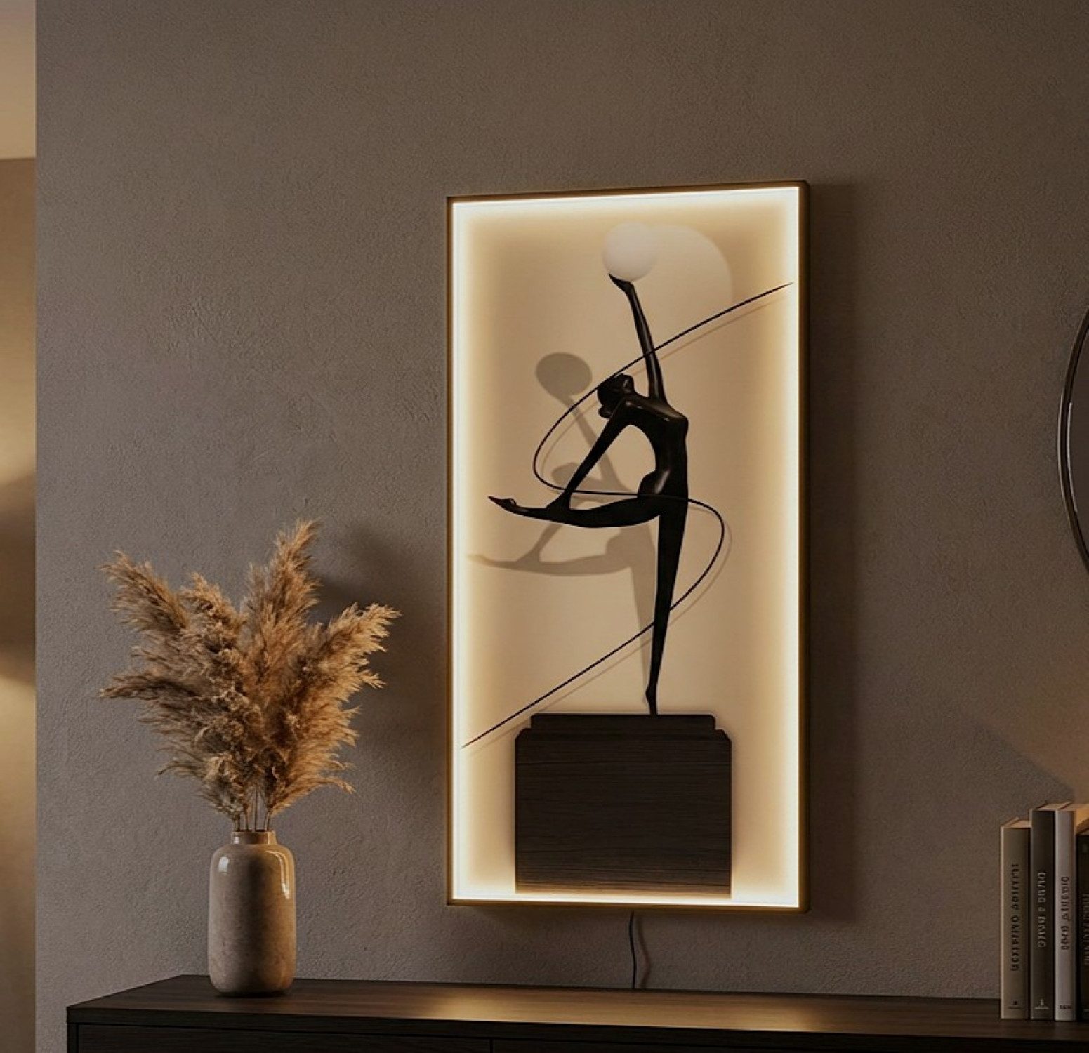 Arnusa LED-Bild großes beleuchtetes Wandbild moderne Wanddekoration Wandleuchte, Tänzerin, Glasbild 100x50 cm Wandleuchte Dekoleuchte