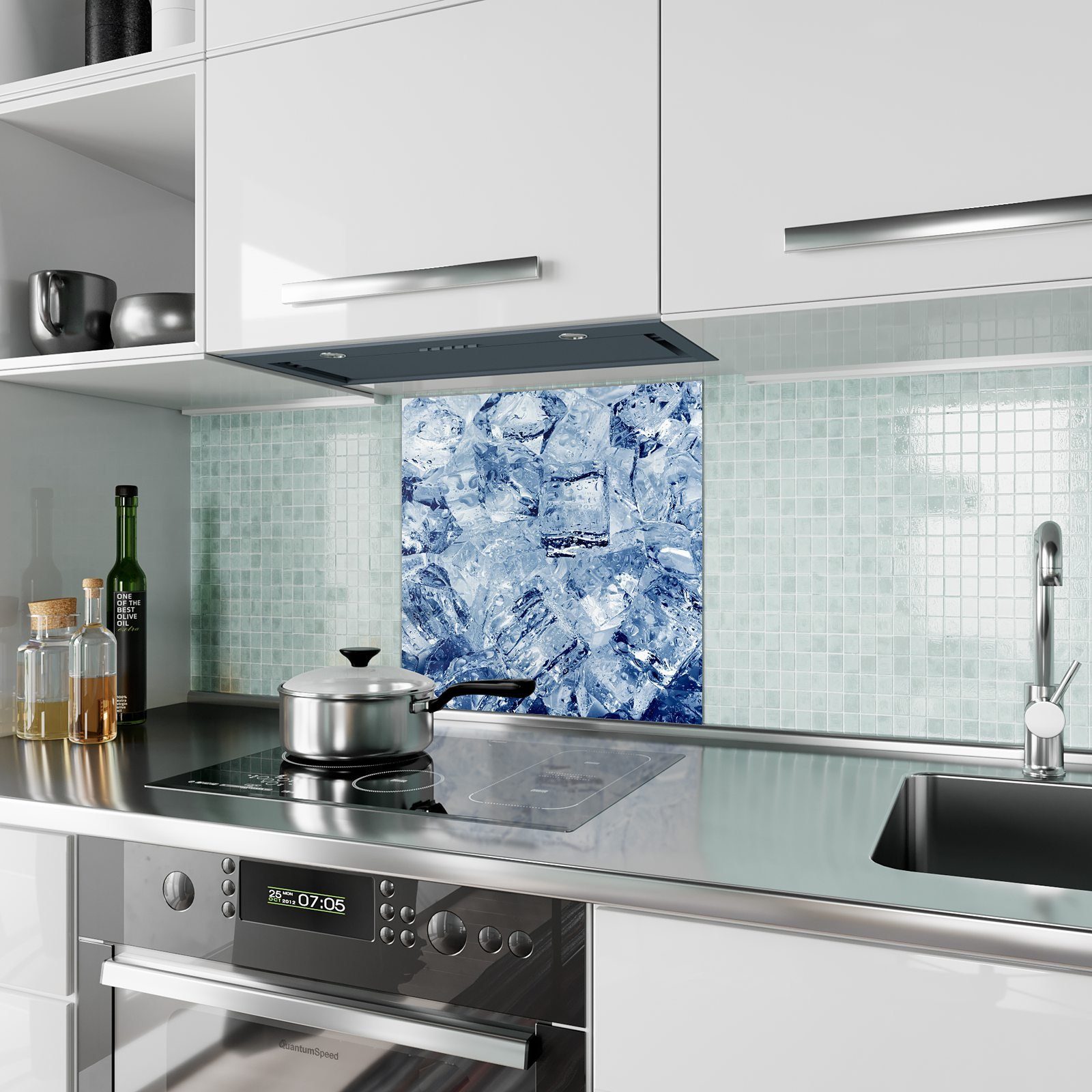 Primedeco Küchenrückwand Spritzschutz Glas Eiswürfel Nahaufnahme