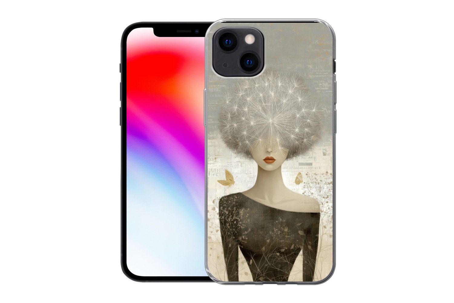 MuchoWow Handyhülle für Apple iPhone 13 Fluff - Frau - Beige, Smartphone-Bumper, Print, Handy Schutzhülle Dünn