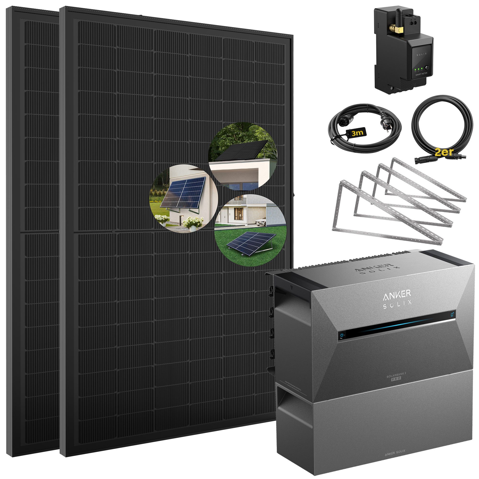 SolarMars Solaranlage 900W Balkonkraftwerk mit Speicher Anker Solix Solarbank 3 E2700 Pro, (mit optionaler BP2700 Erweiterungsakku), mit intelligenter KI zur dynamischen Überwachung des Stromverbrauchs