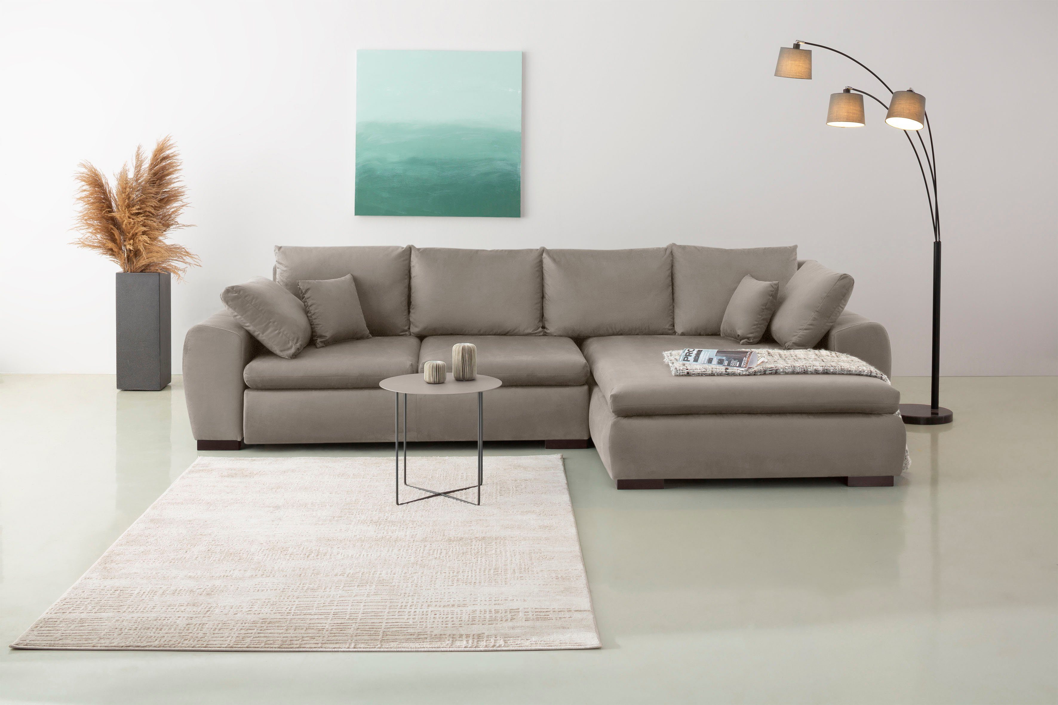 Home affaire Ecksofa Cara Mia L-Form, B: 325 cm, XXL-Sofa mit 4 Zierkissen, mit Schlaffunktion & Bettkasten, Liegefl. 145x270 cm