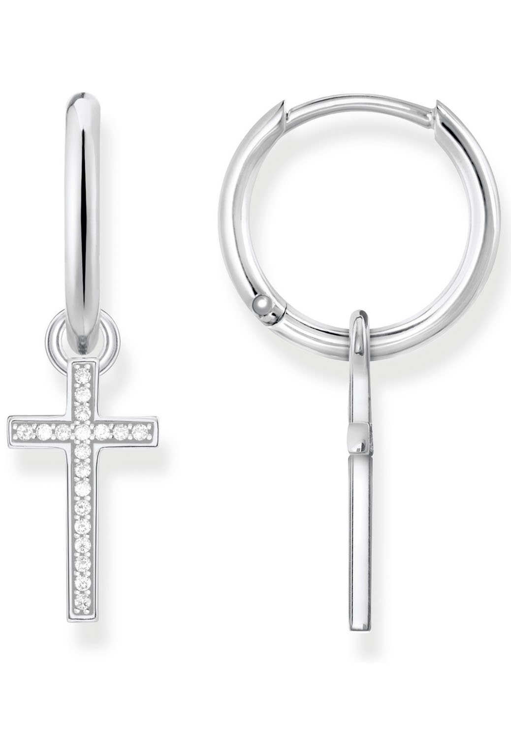 THOMAS SABO Paar Creolen Kreuz, CR622-051-14, mit Zirkonia (synth), Besetzt mit  weißen Zirkonia