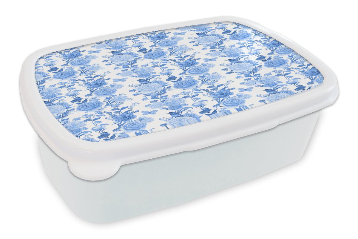 MuchoWow Lunchbox Blumen - Rosen - Blau, Kunststoff, (2-tlg), Brotbox für Kinder und Erwachsene, Brotdose, für Jungs und Mädchen weiß | Lunchboxen