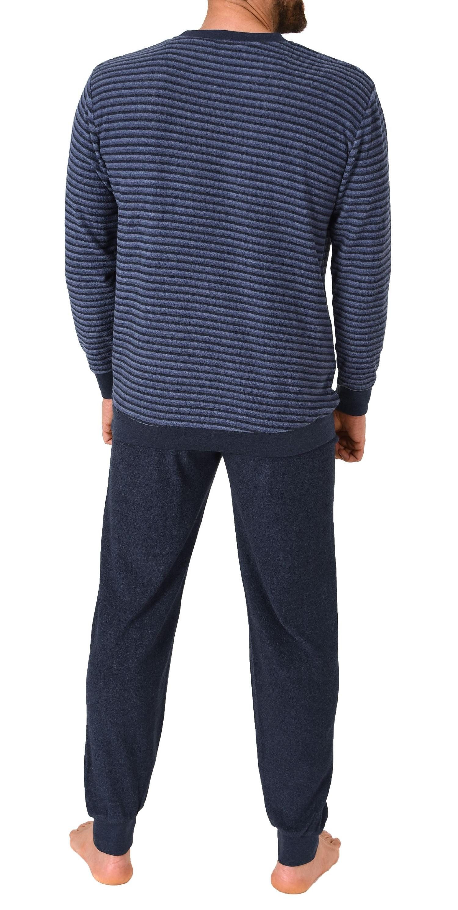 Trend by Normann Pyjama Herren Frottee Schlafanzug mit Bündchen in Streifenoptik