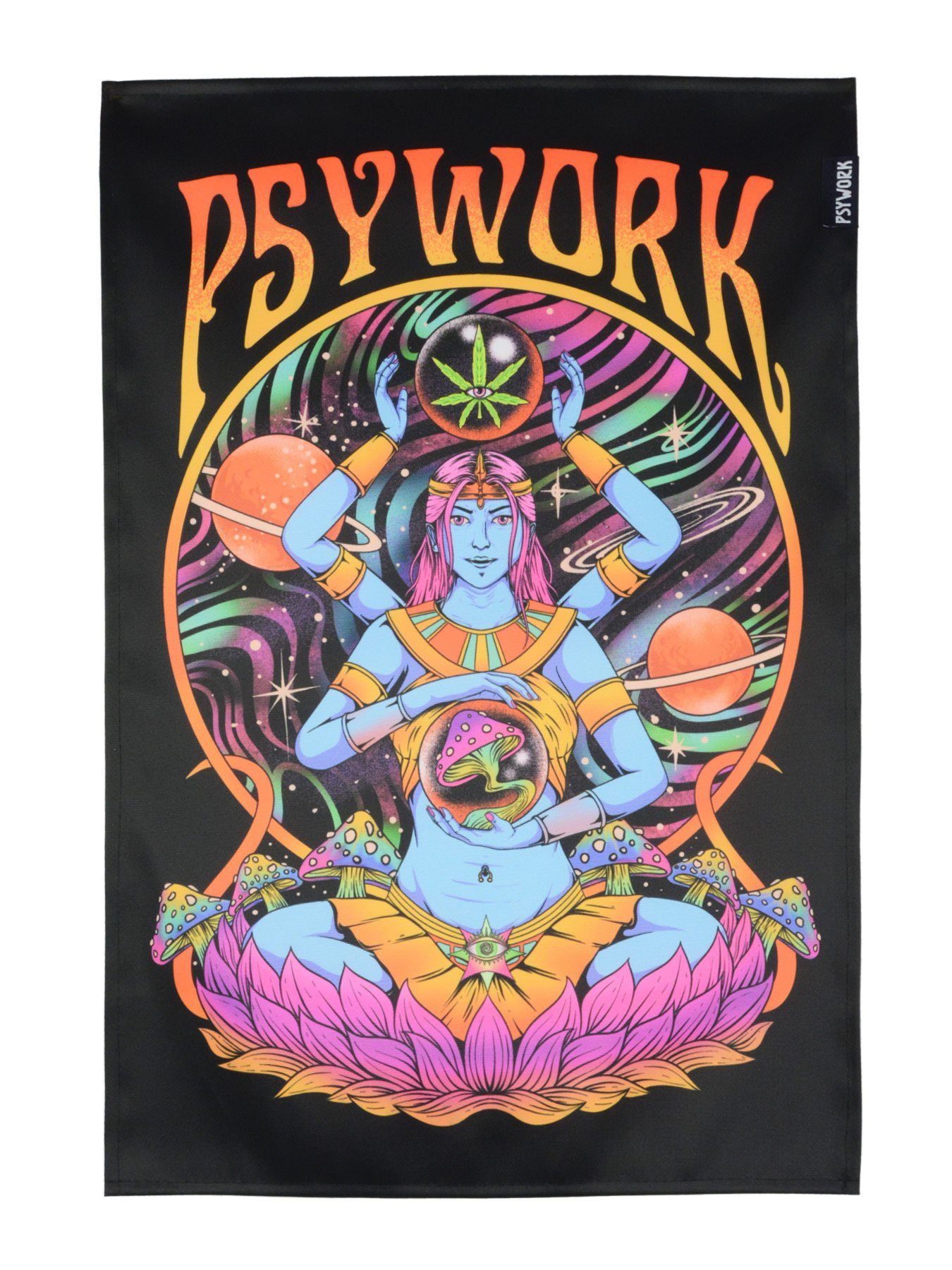 PSYWORK Poster PSYWORK Schwarzlicht Stoffposter Neon "Psywork Godness", 40x60cm, UV-aktiv, leuchtet unter Schwarzlicht