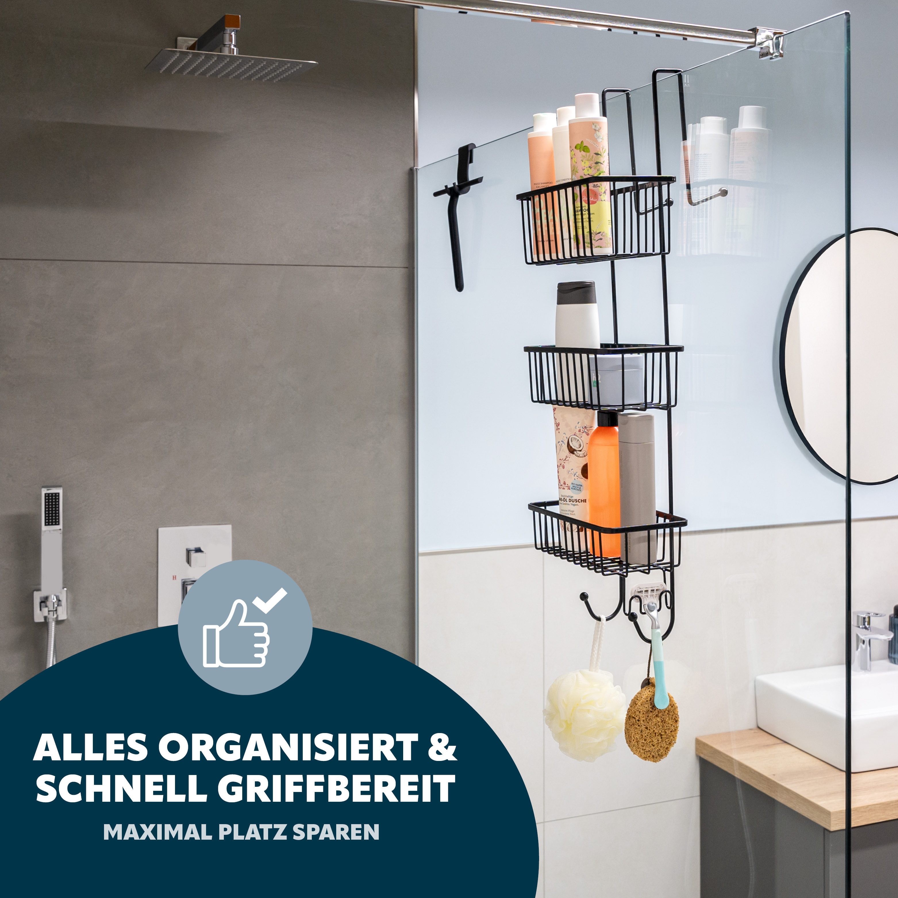 bremermann Duschregal Duschkorb, Duschregal zum Einhängen, 3 Körbe in schwa günstig online kaufen