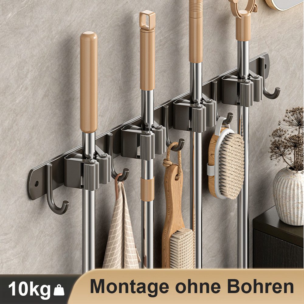 Wandhaken Besenhalterung Wand mit 4 Halter und 5 Haken Gartengerätehalter