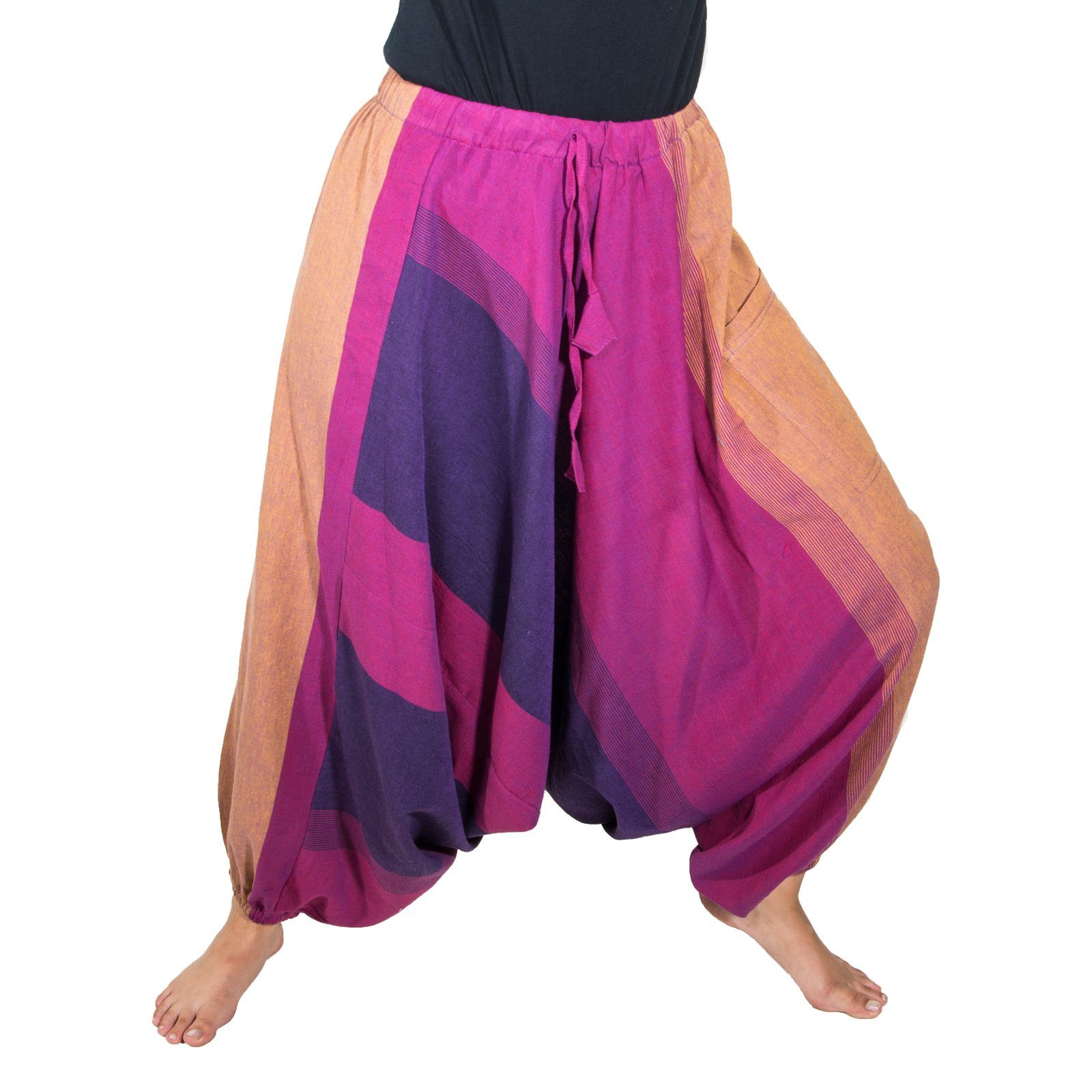 KUNST UND MAGIE Haremshose Unisex Haremshose onesize Bunt Hippie Goa Fair Boho Baggy Pluder-Hose Braun / Pink