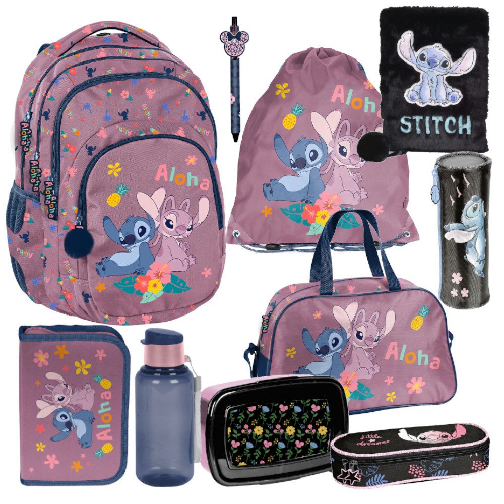 PASO Schulrucksack Mega Schulset XXL - Lilo & Stitch Disney (Schulset, 10-tlg), Schulranzen-Set Für Jungen & Mädchen Klasse 1–4