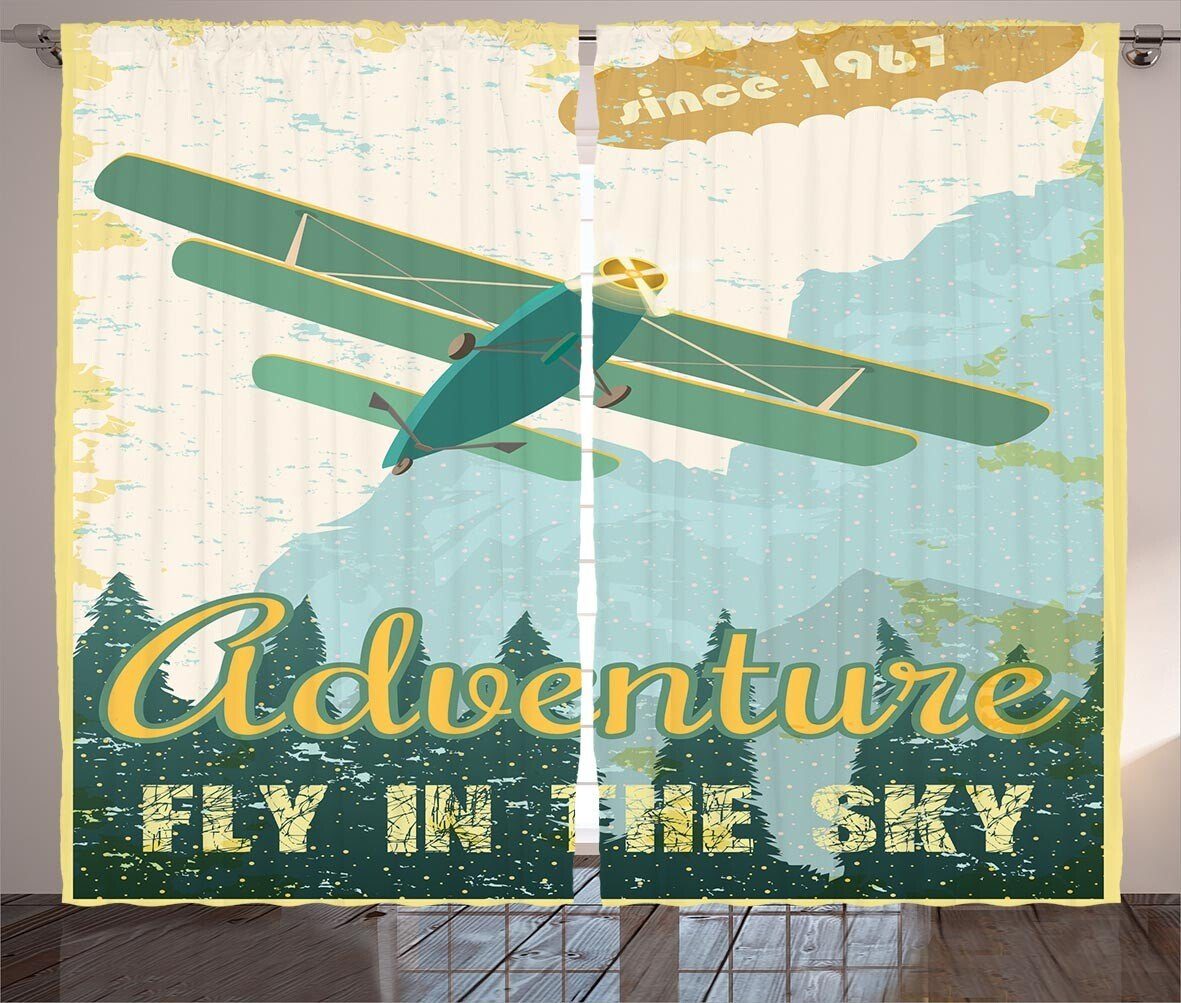Abenteuer und Abakuhaus, Sky Schlafzimmer Vorhang Haken, Gardine Jahrgang mit in Kräuselband Flugzeug Schlaufen