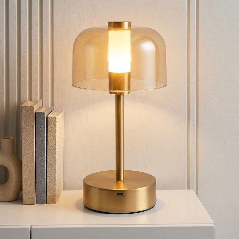 GLOBO LIGHTING LED Nachttischlampe, LED-Leuchtmittel fest verbaut, Farbwechsel, Neutralweiß, Kaltweiß, Warmweiß, Tageslichtweiß, Tischleuchte Beistelllampe Metall goldfarben LED Touchdimmer H 25cm
