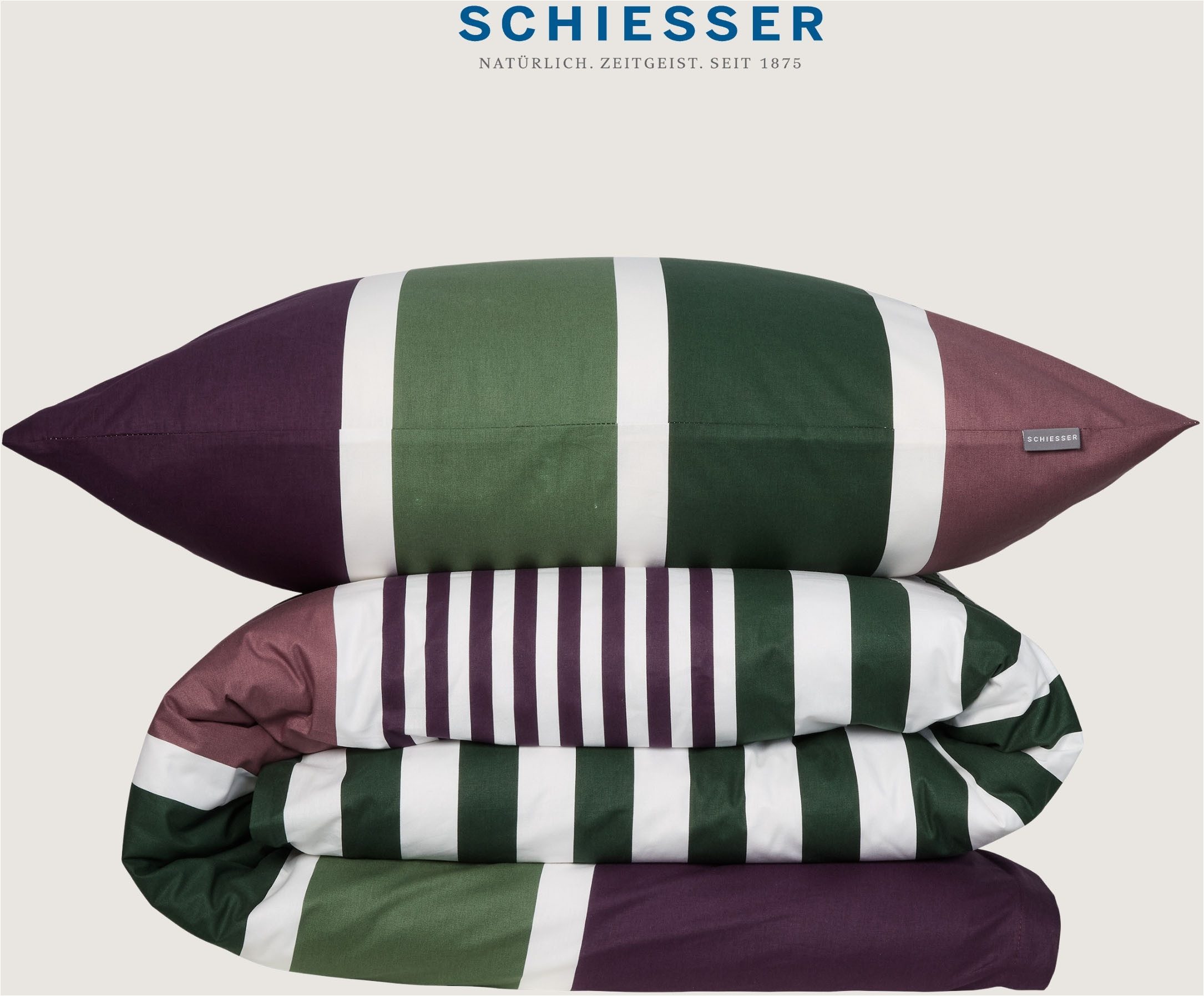 Schiesser Bettwäsche Smarell aus weicher Baumwolle mit klassischen Blockstreifen, Renforcé, 2 teilig, Made in Green
