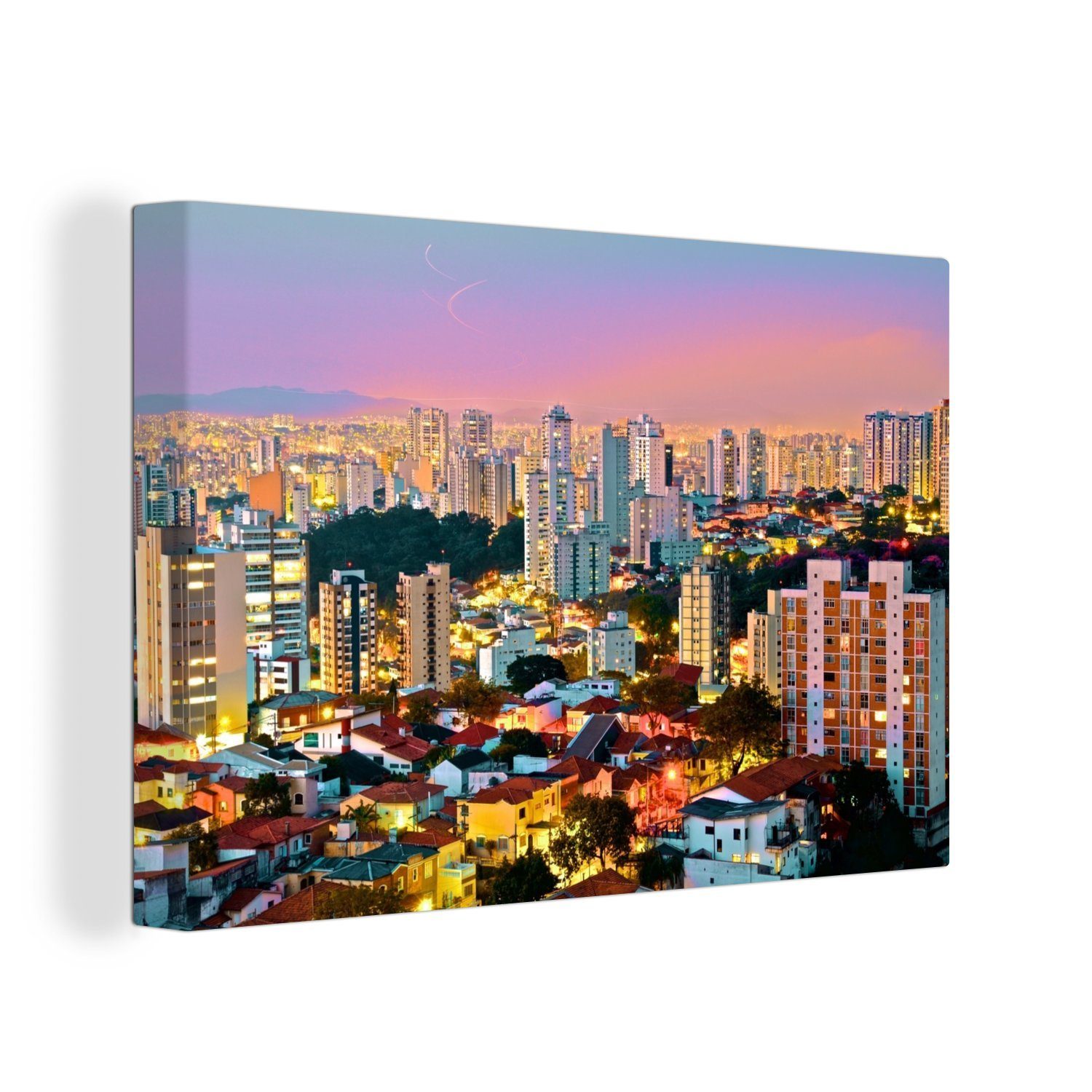 São Sonnenuntergang Aufhängefertig, der über Wanddeko, Paulo 30x20 Ein in, Leinwandbilder, farbenprächtiger Stadt OneMillionCanvasses® cm (1 Leinwandbild St), Wandbild