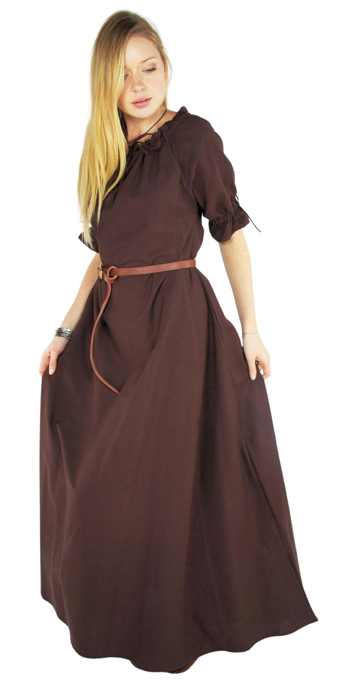 Leonardo Carbone Burgfräulein-Kostüm Bodenlanges Kleid "Melisande" mit Tunnelzug, Rüschenärmel, weiche Baumwolle