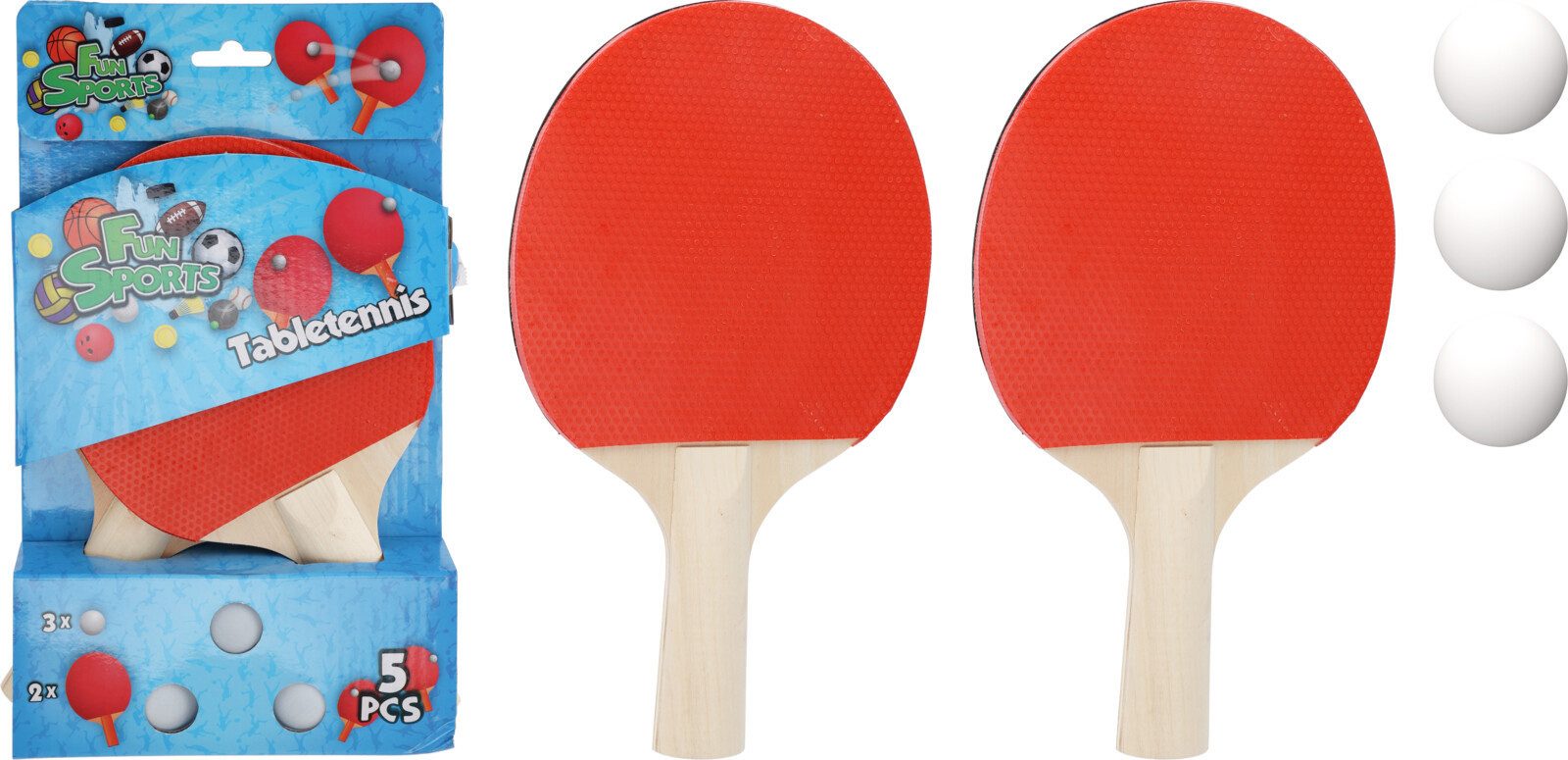 Koopman Tischtennisschläger Tabletennis Tischtennis Tischtennisschläger Tischtennisball Set (5-tlg), 2 Ракетки, Holzgriffe, 3 Мячи, 2 Belagseiten, Hobby