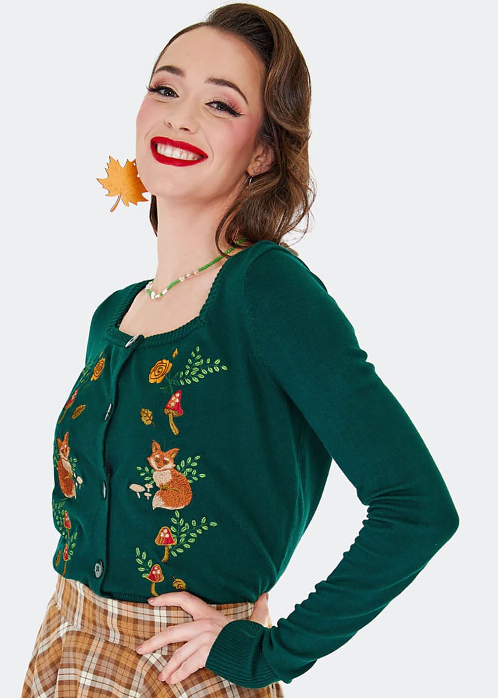 Voodoo Vixen Strickjacke Fox And Mushroom Cardigan Retro Vintage Fuchs Füchse – Bild 4 von 4