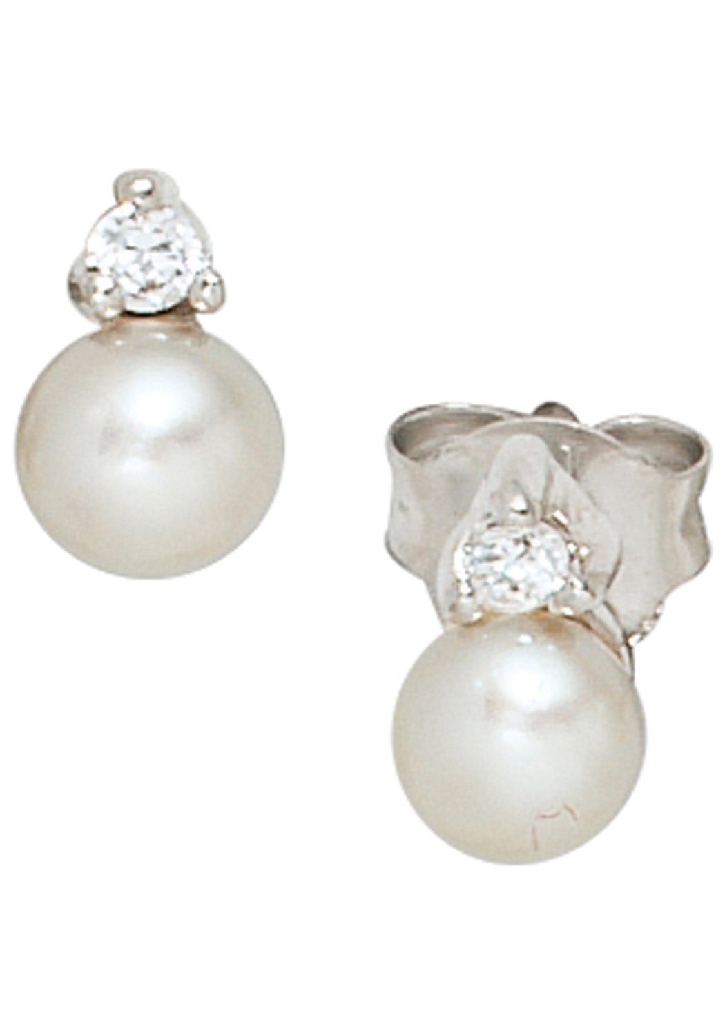 JOBO Perlenohrringe, 925 Silber mit Süßwasser-Zuchtperlen und Zirkonia