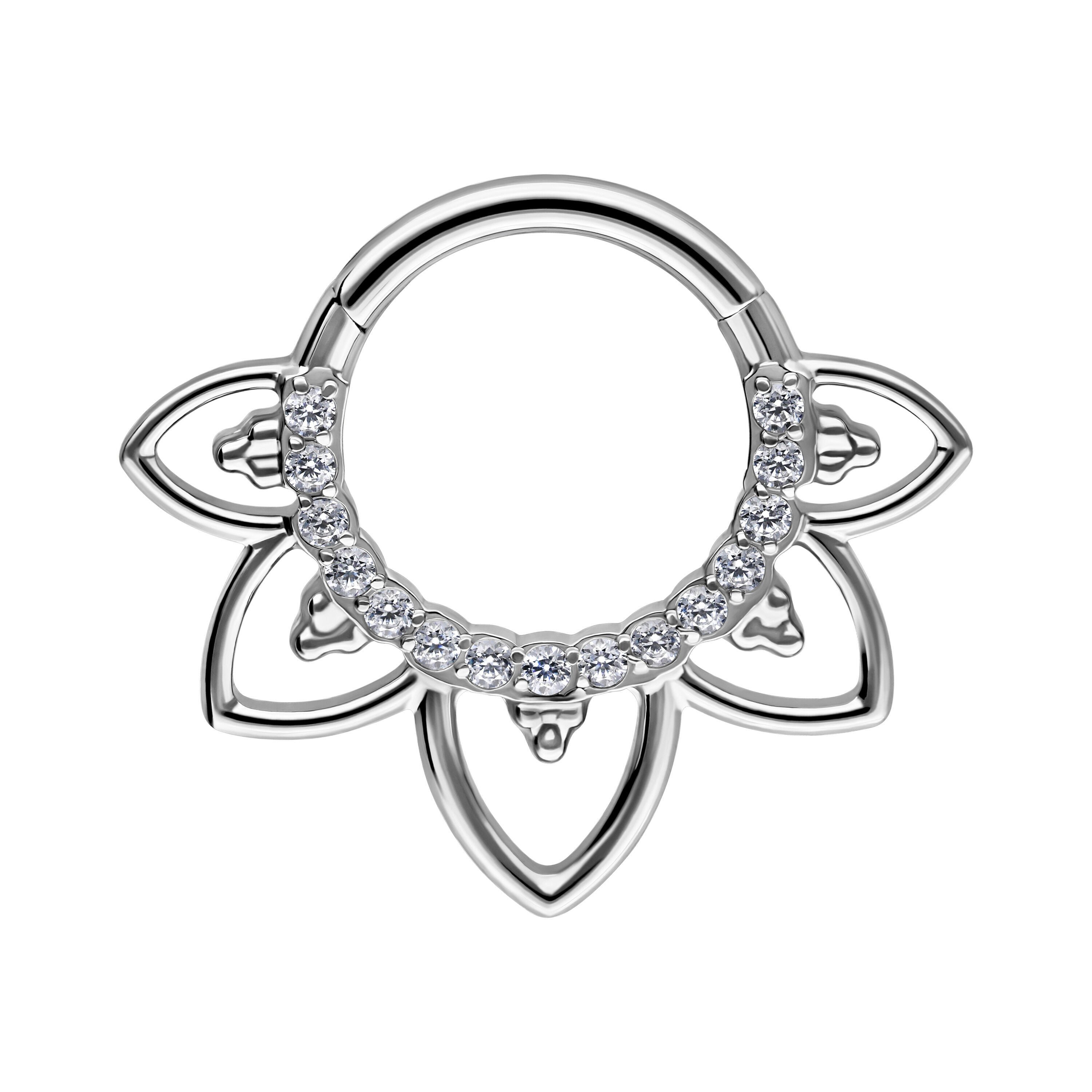 Wildcat Nasenpiercing Flower Lines Crystal Septum Clicker für Ohr, Nase, 8,0mm, 1 Stück, Chirurgenstahl 316L - wasserfest, langlebig, hautverträglich