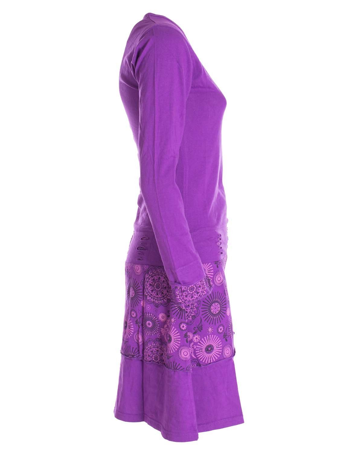 Vishes Midikleid Langarm Keid Mandala Druck Rundhals Ausschnitt Boho Ethno, Festival, Goa Style – Bild 5 von 5