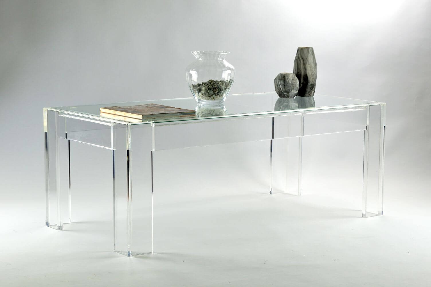 Design Objekte Beistelltisch Acryl Beistelltisch Salontisch mit Glasauflage in zwei Farben, Breite 120 cm, Breite 130 cm