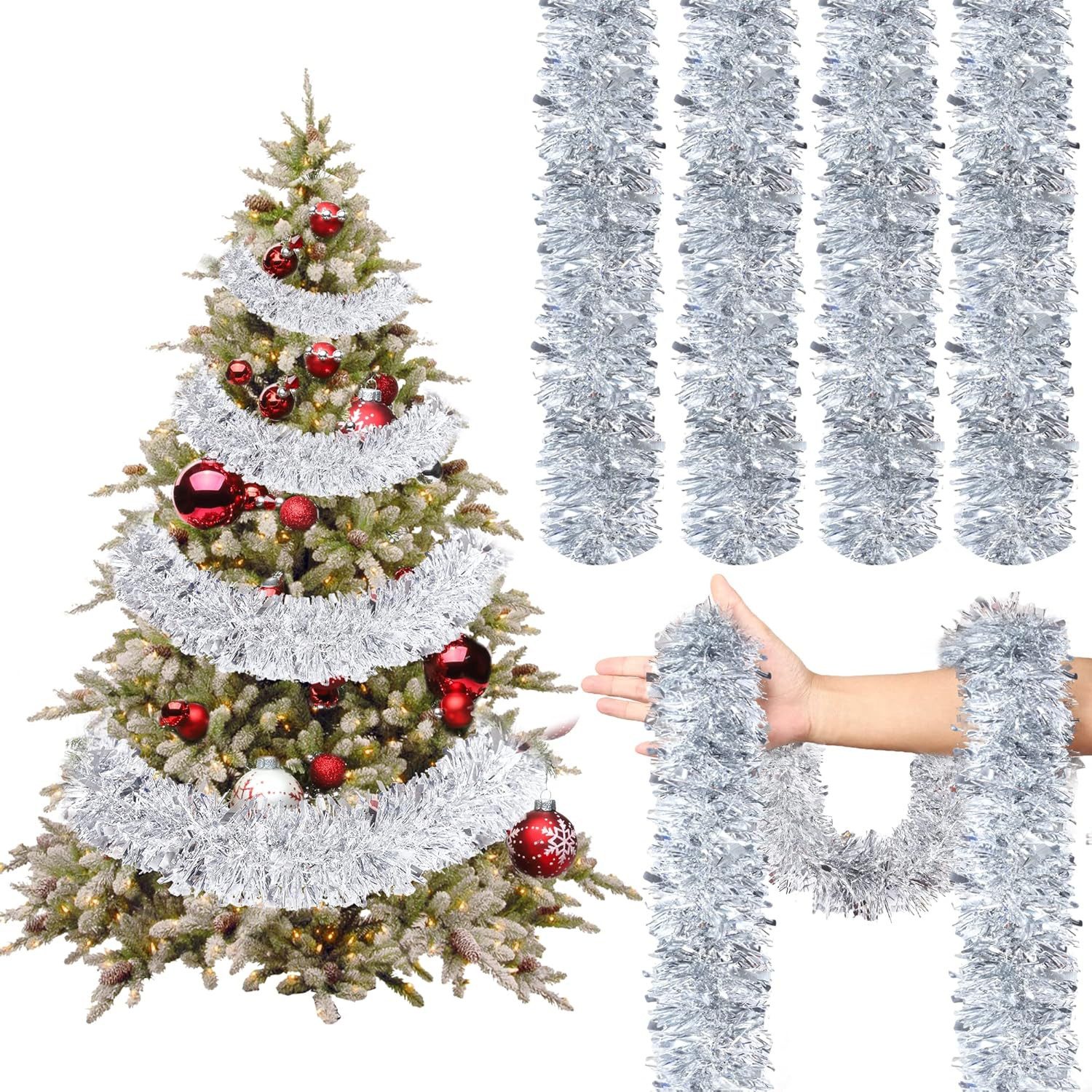 Kunstgirlande 5 Stück Weihnachtsgirlande,9 m, Mit roten Beeren, Coonoor, Weihnachtsdekoration für den Weihnachtsbaum