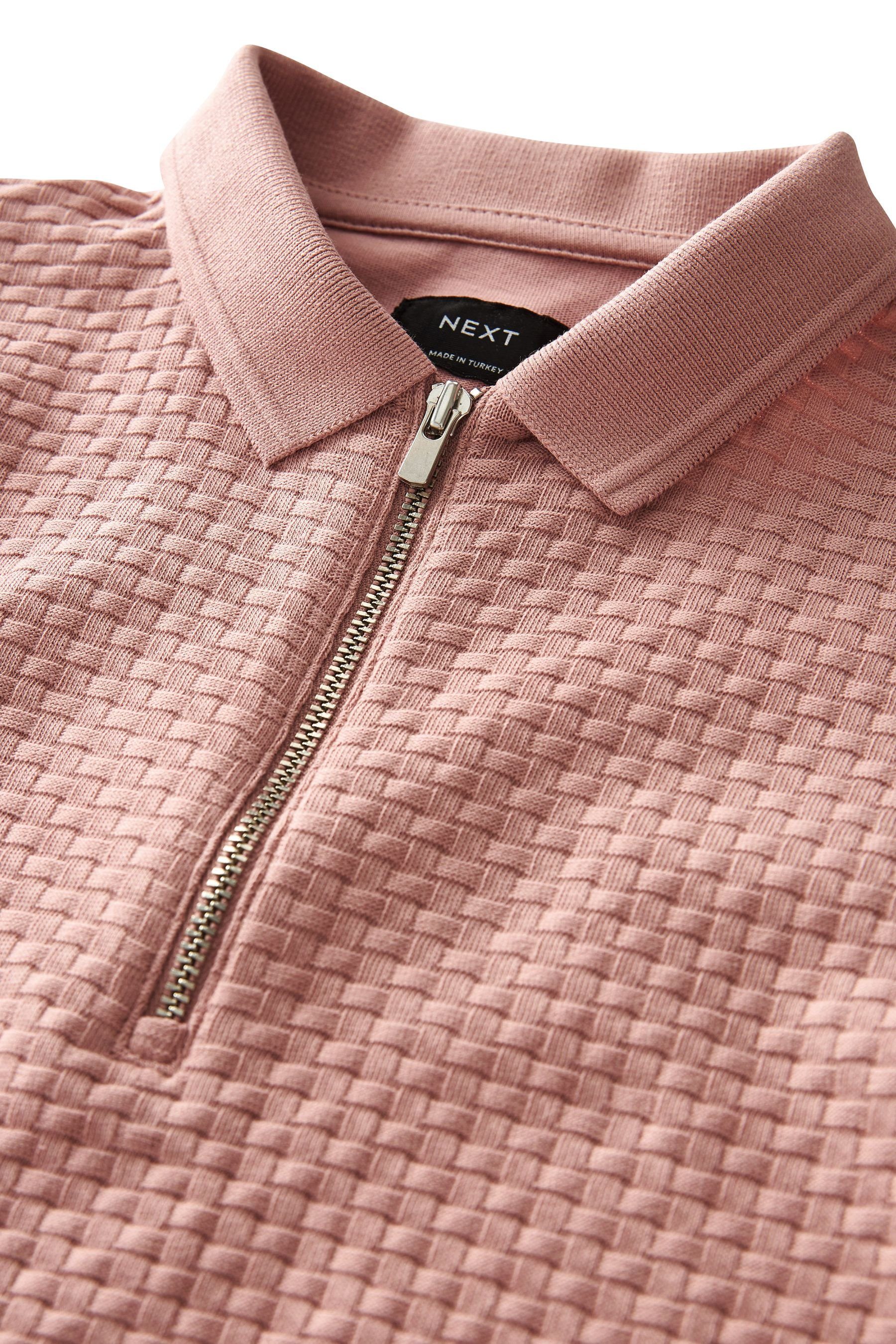 Poloshirt mit Pink Next (1-tlg) Reißverschluss Kurzärmeliges Poloshirt