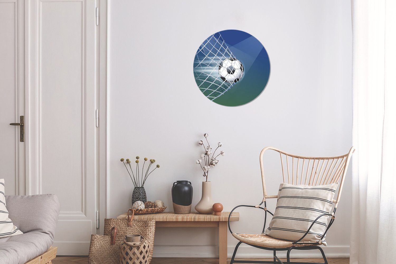 eines - - Gemälde im Fußballs Mädchen Kreis Illustration Kinder, Forex, Wohnzimmer, MuchoWow Wandbild, Wanddekoration (1 cm Rundes - Netz Eine Jungen St), 30x30