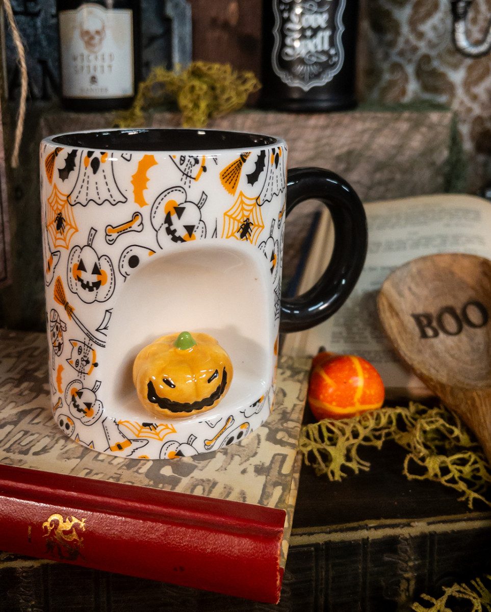 Horror-Shop Tasse Halloween Motiv Tasse mit Mini Kürbis als Geschenk, Keramik