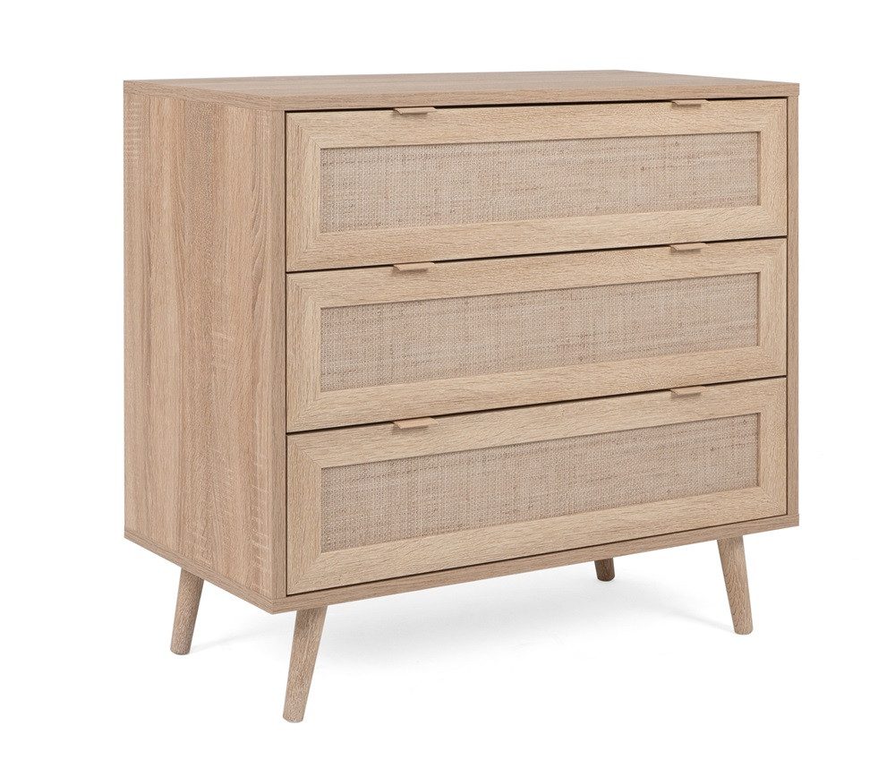 Finori Sideboard Sideboard Schubkastenkommode Bali, Sonoma Eiche / Rafia Geflecht