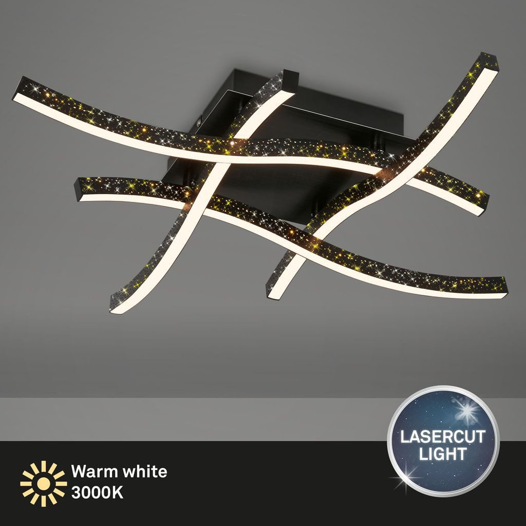 Briloner Leuchten Wandleuchte 3718-045, LED fest integriert, 2700K - Extra-Warmweiß, Glitzereffekt, schwarz, Warmweiß 3000K, 24W ? 2800 lm, 64,5 cm