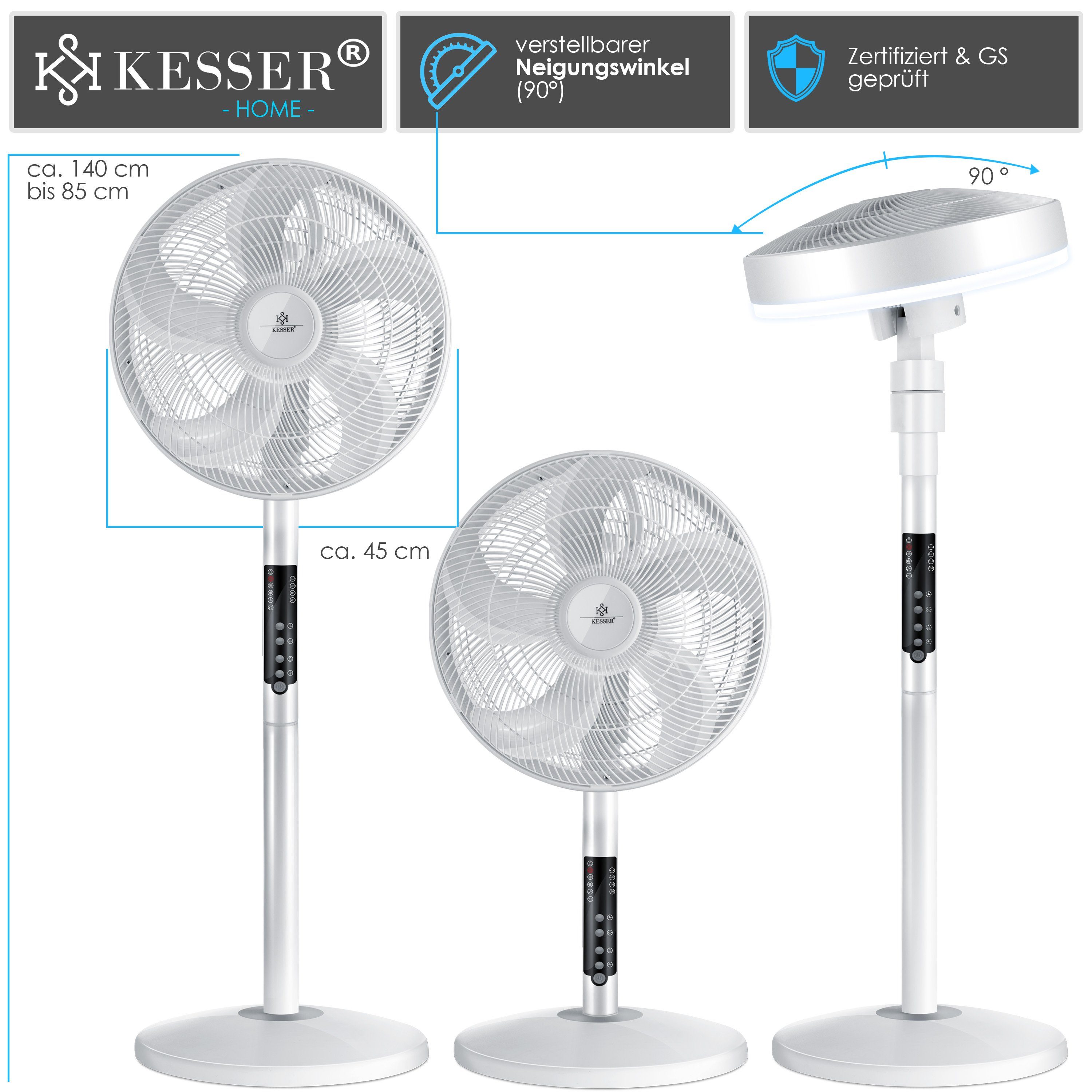 KESSER Tischventilator Standventilator, Fernbedinung Standventilator 4in1 Wifi mit App