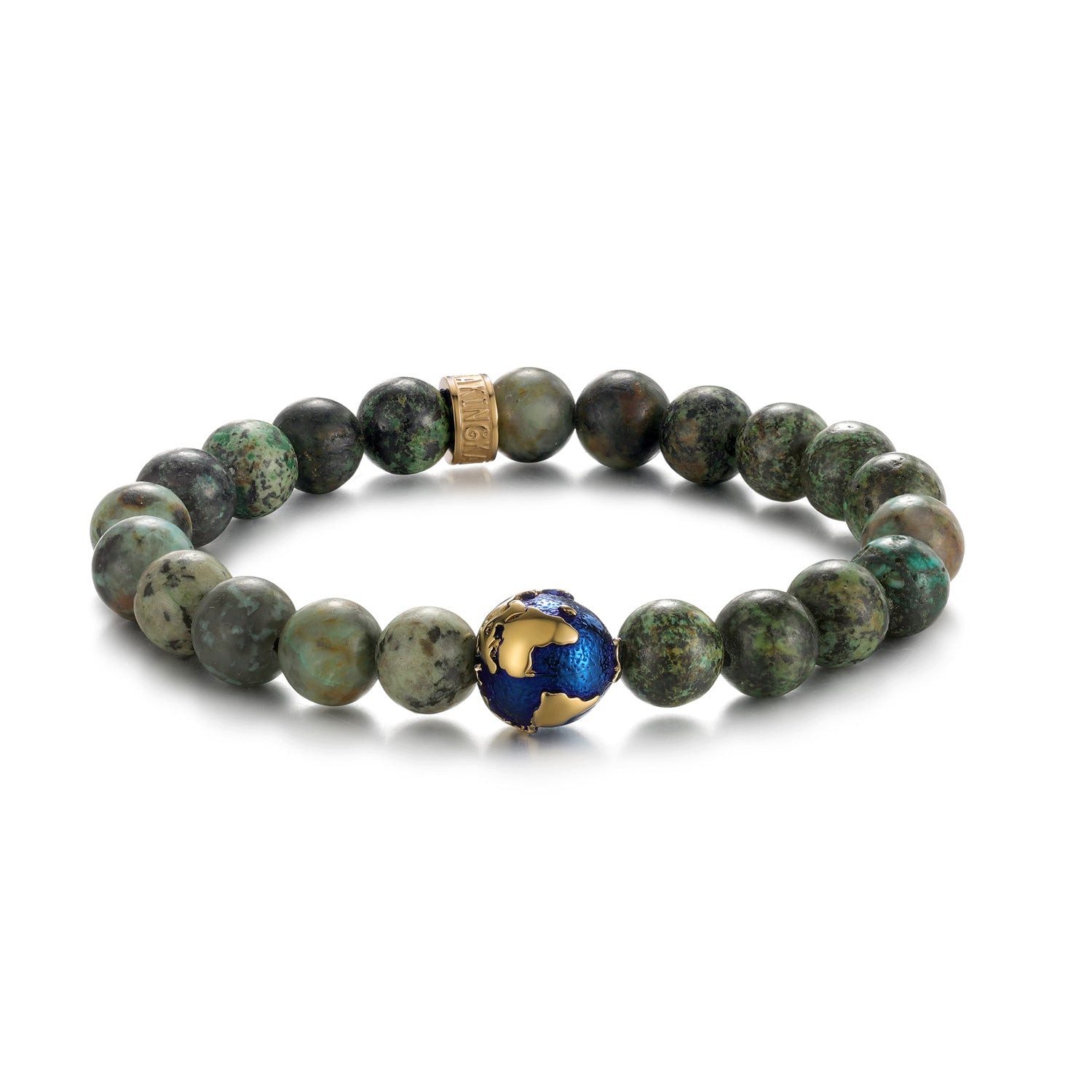 Kingka Armband Herren, grüner Türkis, Weltkugel, Edelstahl, vergoldet, blaue Emaille, zu Hoodie, Jeans, Sneaker! Büro, Urlaub, Party, Perfektes Geschenk 