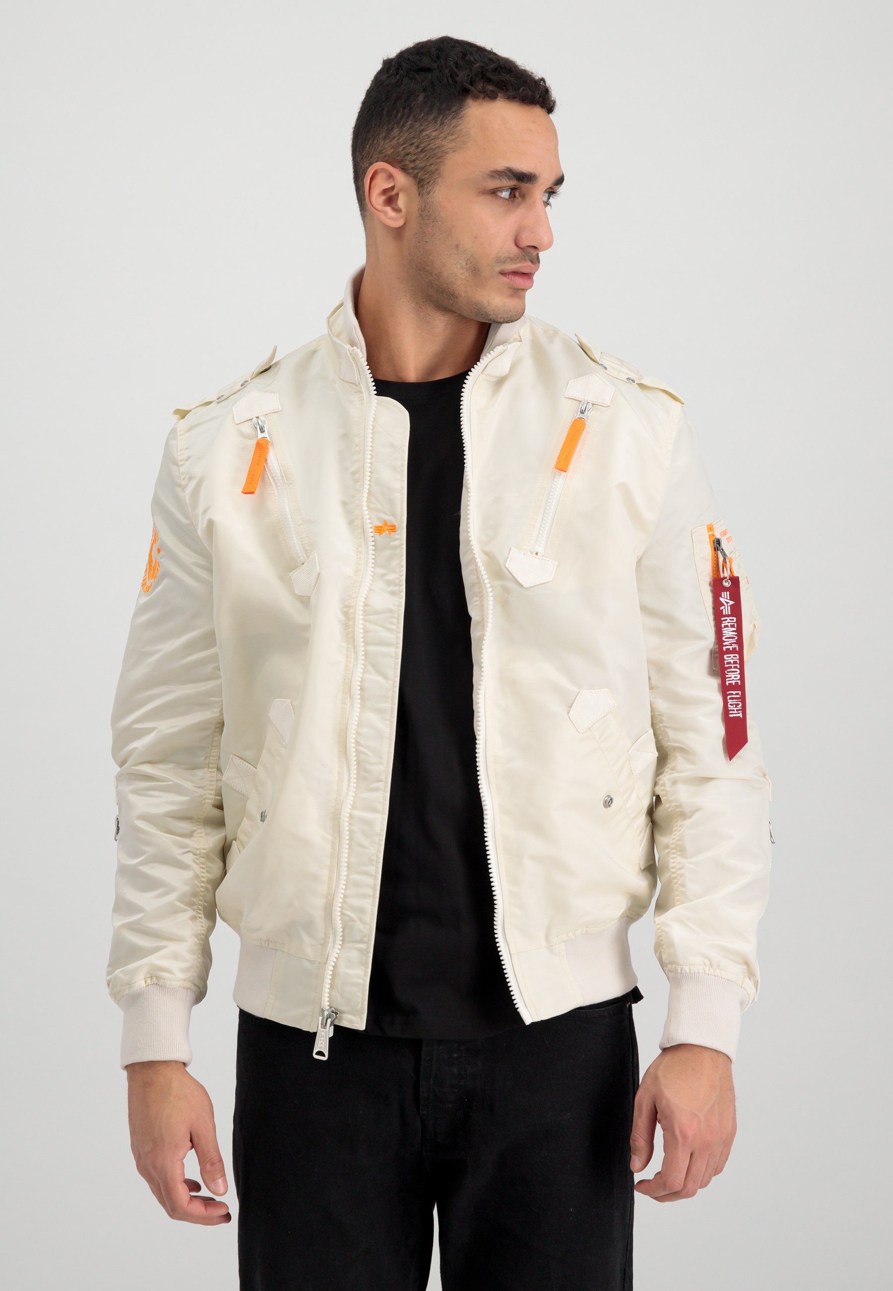 Alpha Jackets Industries Flight Bomber Alpha Bomberjacke jet - Industries white & Men stream Falcon II