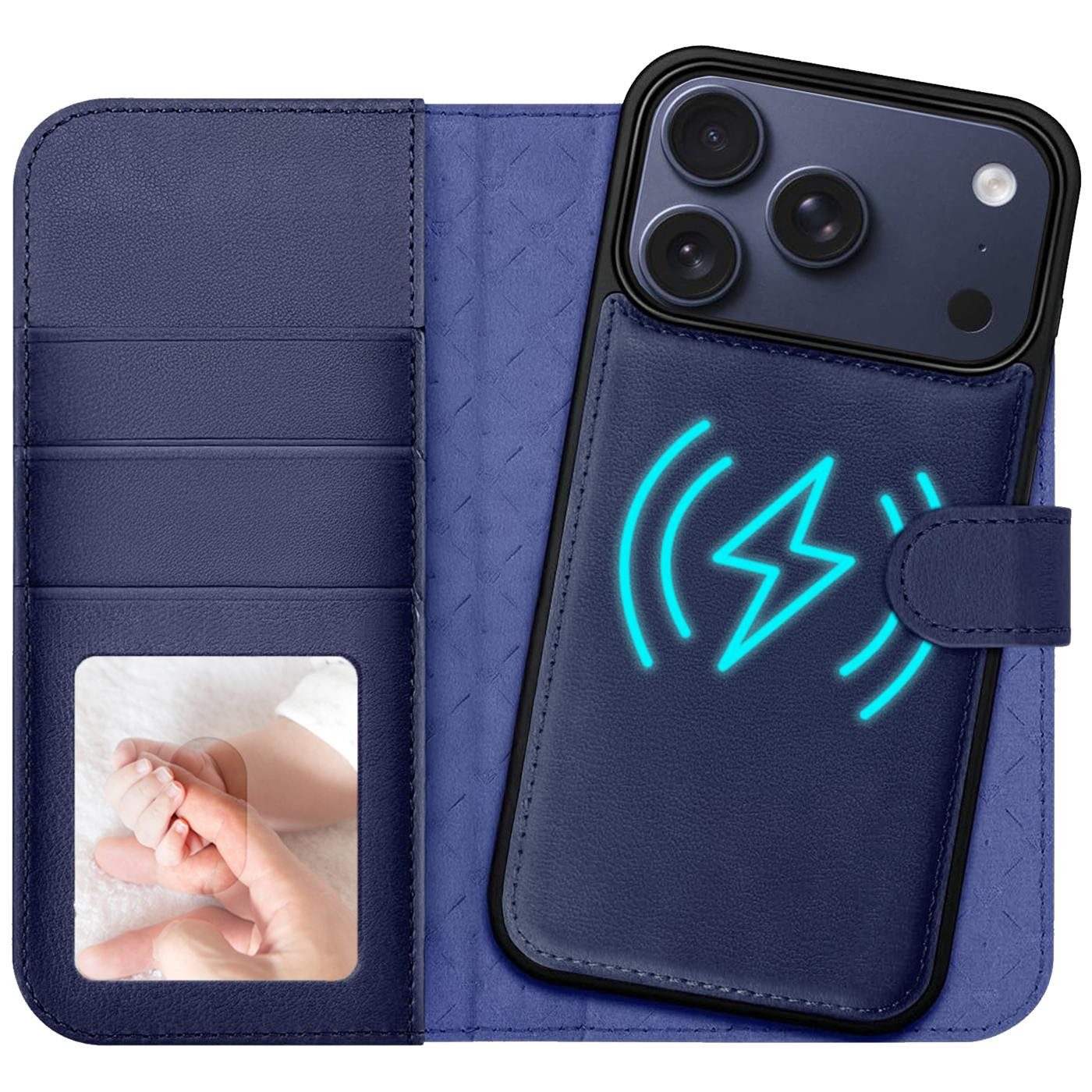 CoolGadget Handyhülle Magnet Book Case für Apple iPhone 17 Pro Hülle + Klapphülle 6,3 Zoll, 2in1 abnehmbare magnetische RFID Schutzhülle Kartenfach Fotofenster