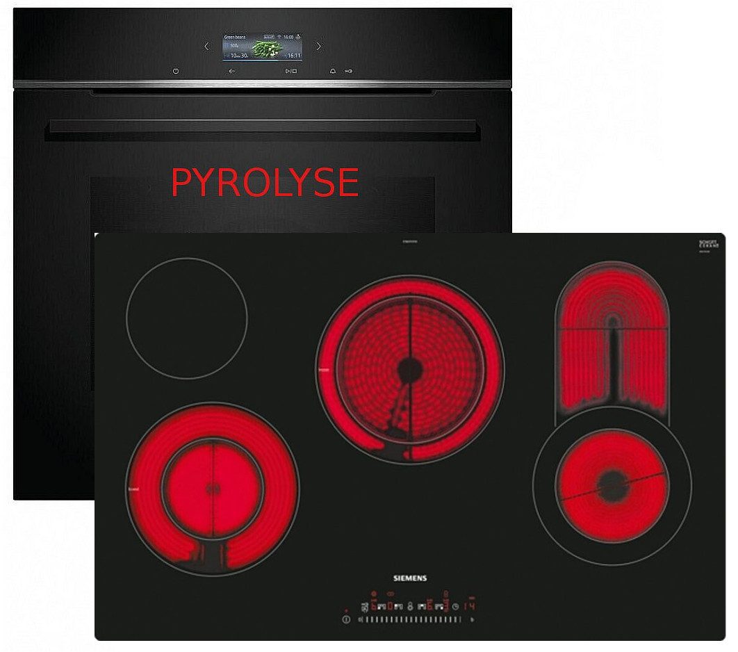 SIEMENS Backofen-Set Herdset Pyrolyse Siemens Autark Selbstreinigung + Kochfeld 80cm, Pyrolyse-Selbstreinigung