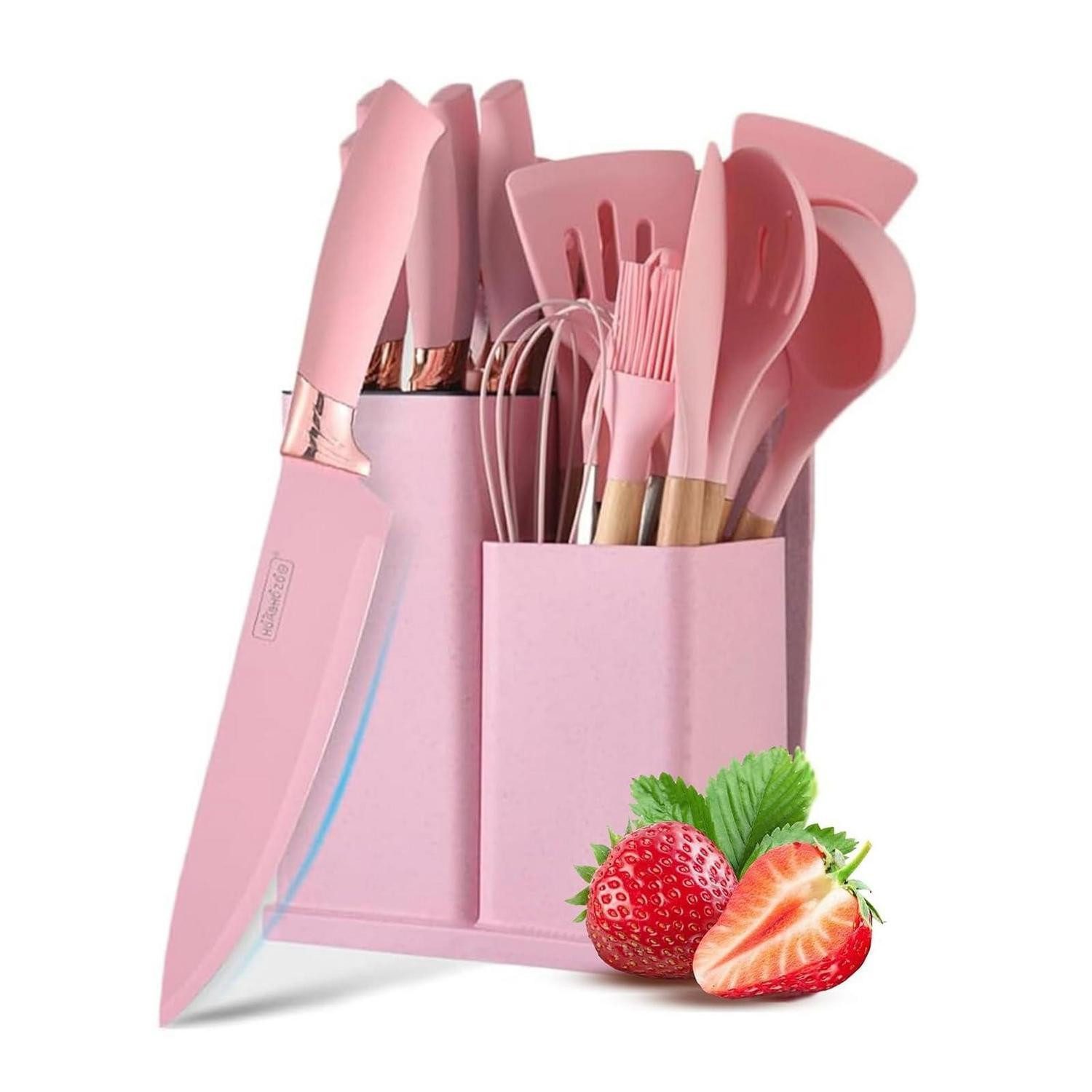 LuxusKollektion Kochbesteck-Set Küchenmesserset mit Block 19-teilig Rosa