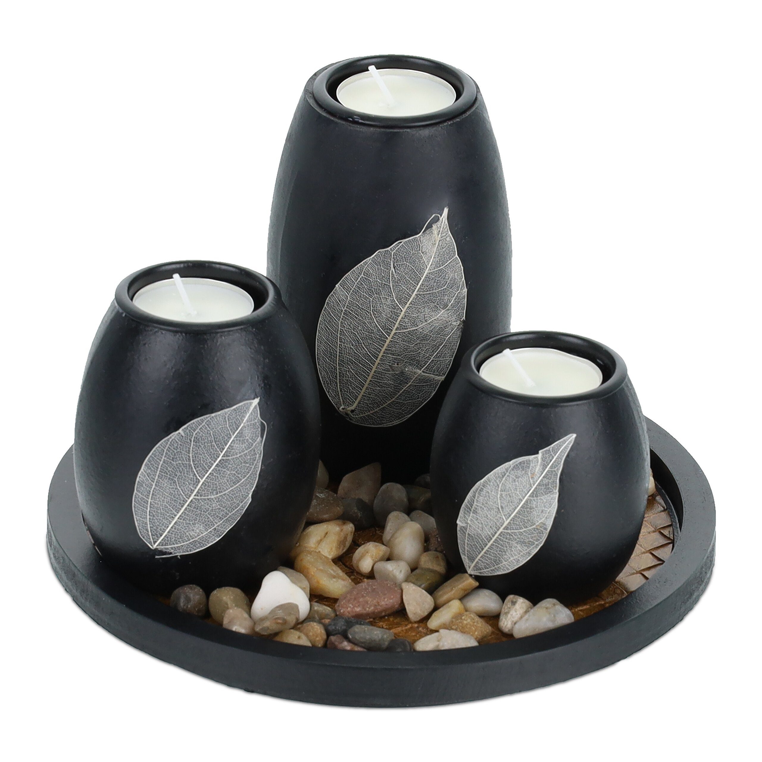 relaxdays Teelichthalter mit Tablett & Steine günstig online kaufen