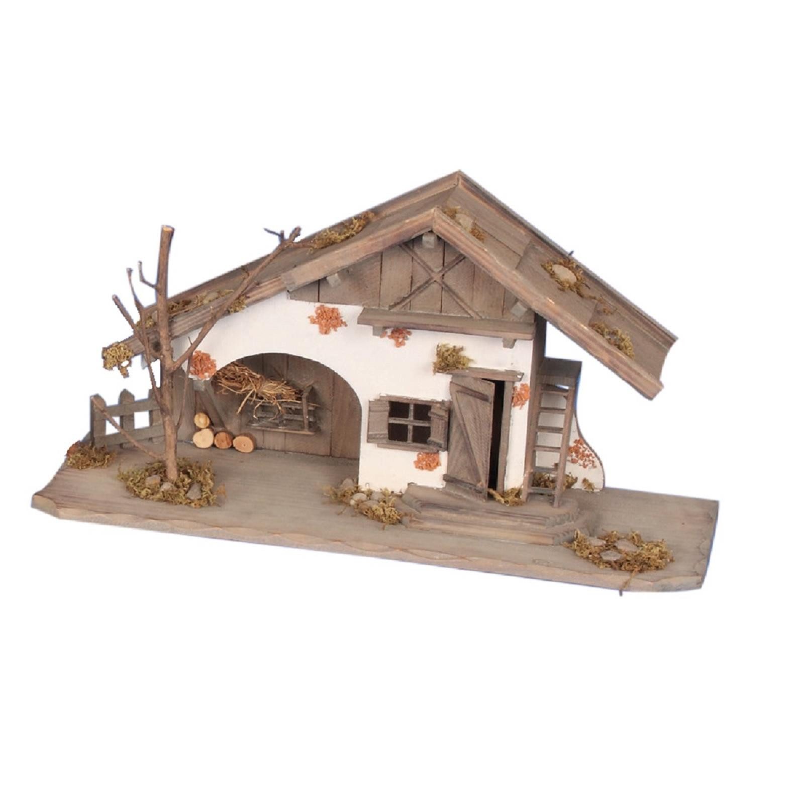 Geschenkestadl Weihnachtshaus Holzhaus B55cm T19cm H28cm Landhaus Weihnachtsstall für Krippenfiguren