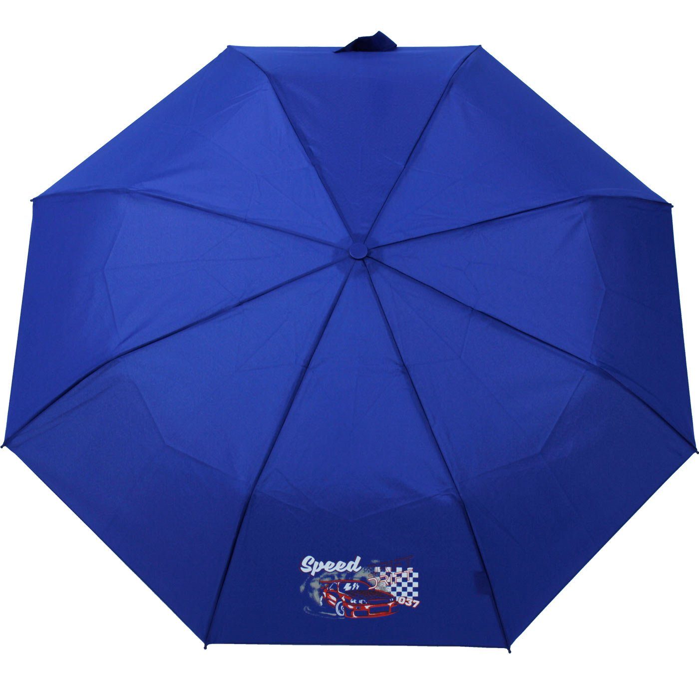 cars den Jungen mit Kids ein coolen - Schule leichter Kinderschirm leicht speed drift für Taschenregenschirm blau, derby Mini Schirm Schulweg Motiven