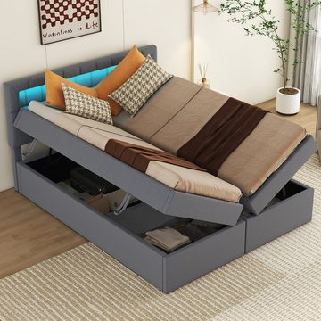 Ulife Polsterbett Stauraumbett Flaches Bett Doppelbett 140*200cm, beide Seiten des Bettes können geöffnet werden